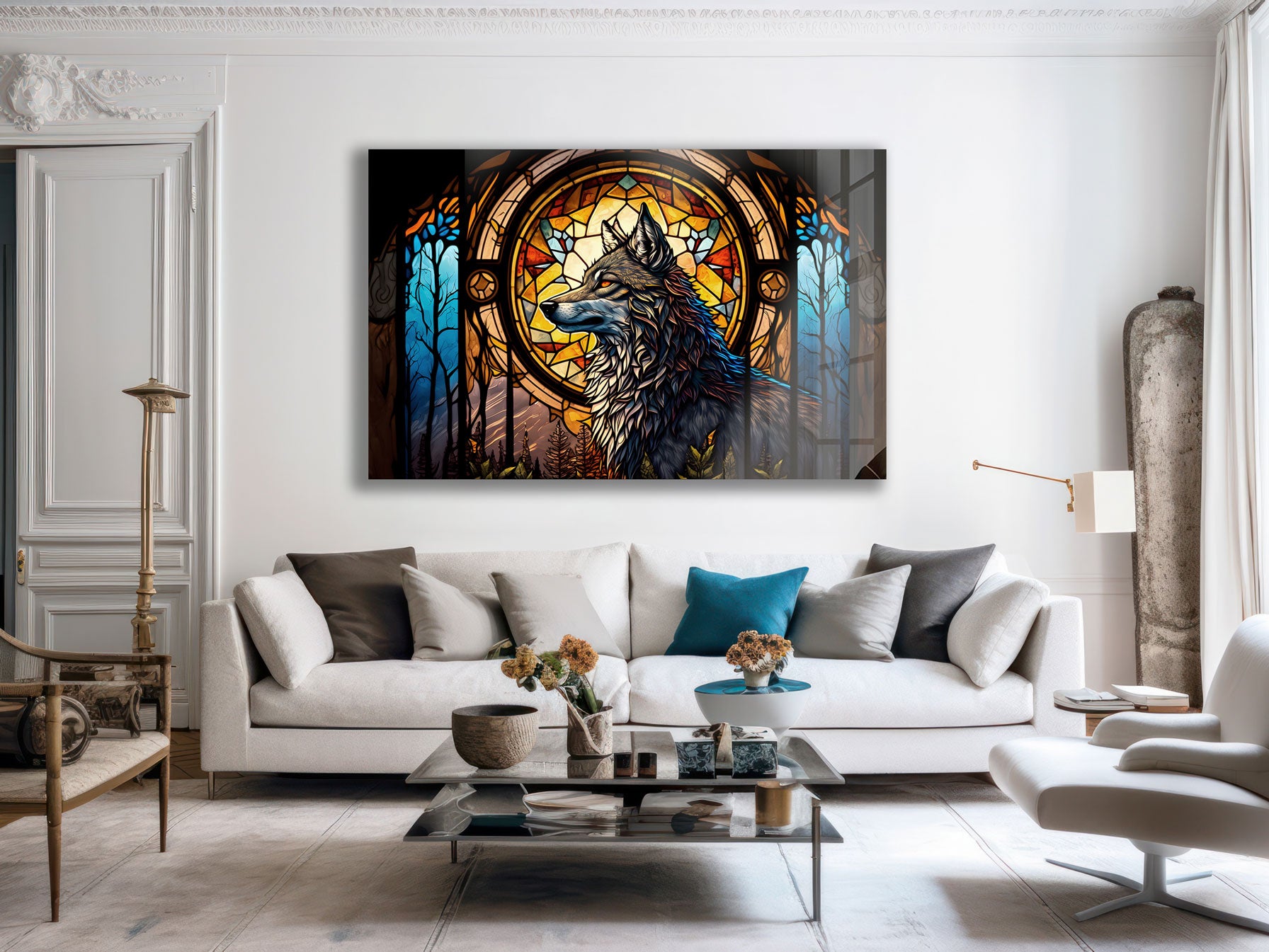 Wolf Stained Glass Window Film - Decorative Privacy Cling for Home & Office - Perfect for Bedroom, Bathroom, and Living Room Windows
