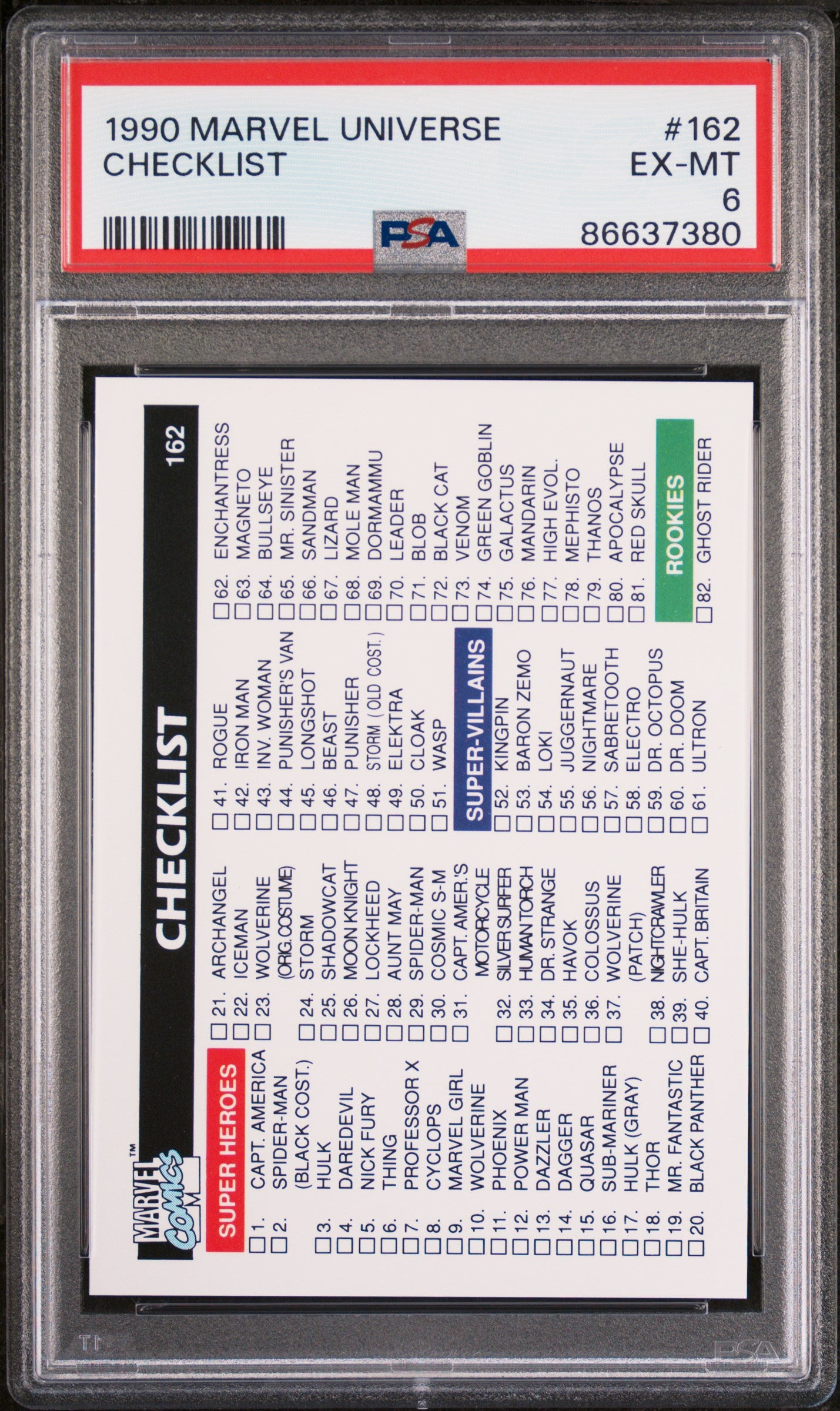 1990 MARVEL UNIVERSE CHECKLIST #162 PSA 6 Graded Comic - Rare Collectible for Marvel Fans & Investors | Perfect for Display, Gifts, and Comic Book Collections
