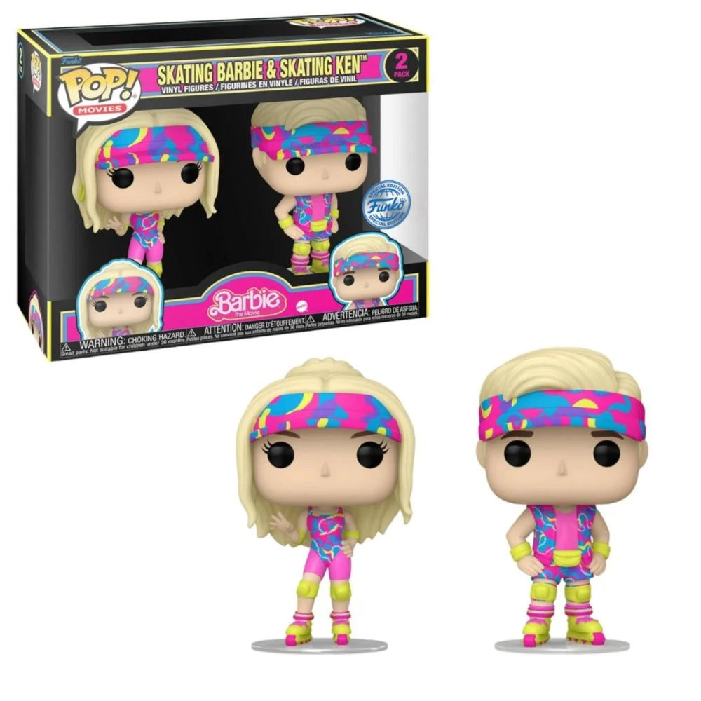 Funko Pop Movies: Barbie (2023) Skating Barbie & Skating Ken Blacklight 2-Pack Collectible Figures - Perfect for Movie Fans, Collectors, and Home Decor
