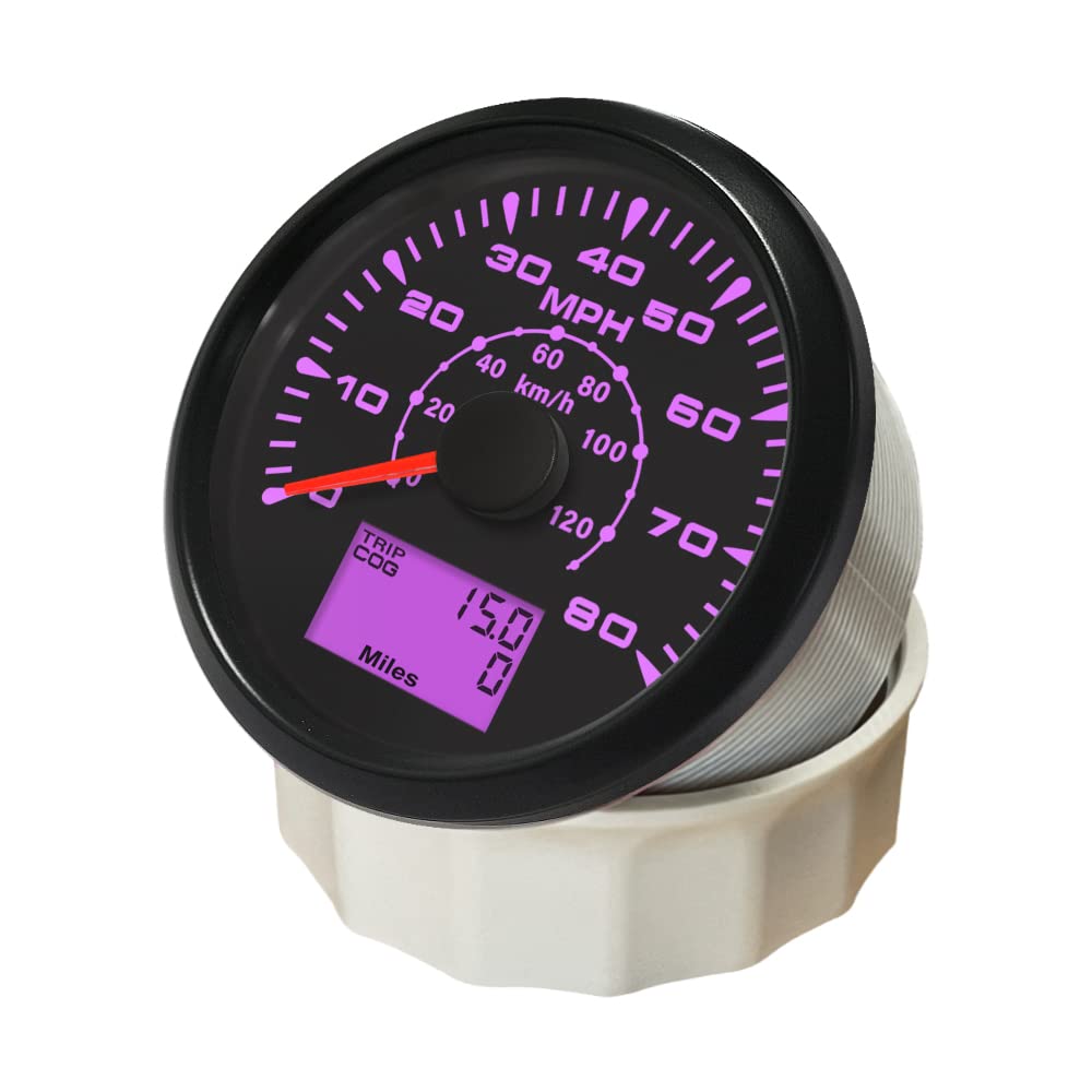 85mm GPS Speedometer Odometer Tachometer 0-80MPH/0-120km/h 9-32V with 8 Backlight Colors - Perfect for Motorcycles, Cars, Trucks & Marine Vehicles