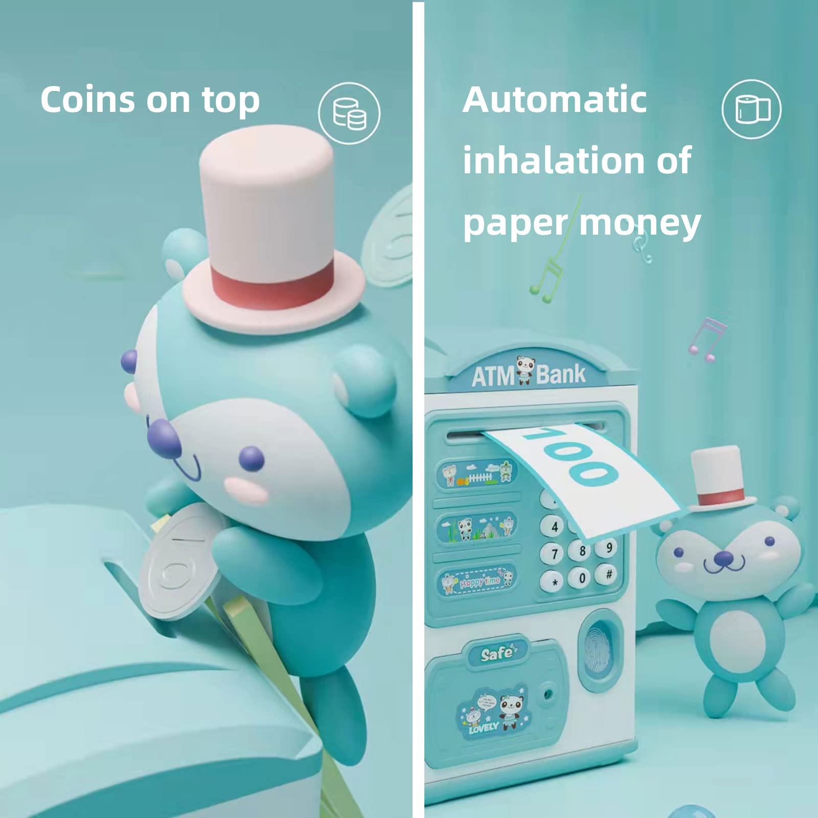 Large Electronic Piggy Bank with Password & Fingerprint Protection - Automatic Money Saving Box for Kids - Great Gift for Boys & Girls (Blue) - Perfect for Birthday Presents, Allowance Savings & Financial Education (Model: LSB6709)