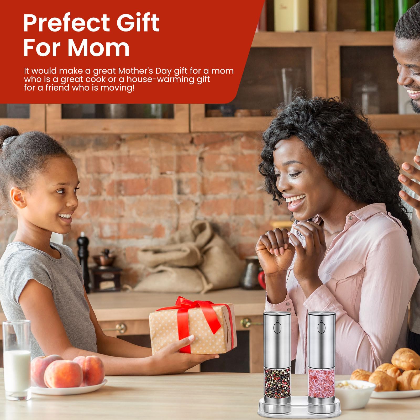 Premium Electric Salt and Pepper Grinder Set - Rechargeable Stainless Steel Automatic Mill with 6 Adjustable Coarseness & LED Light - Perfect for Kitchen, Dining & Housewarming Gifts (2-Pack) - Ideal for Cooking, Entertaining & New Home Essentials