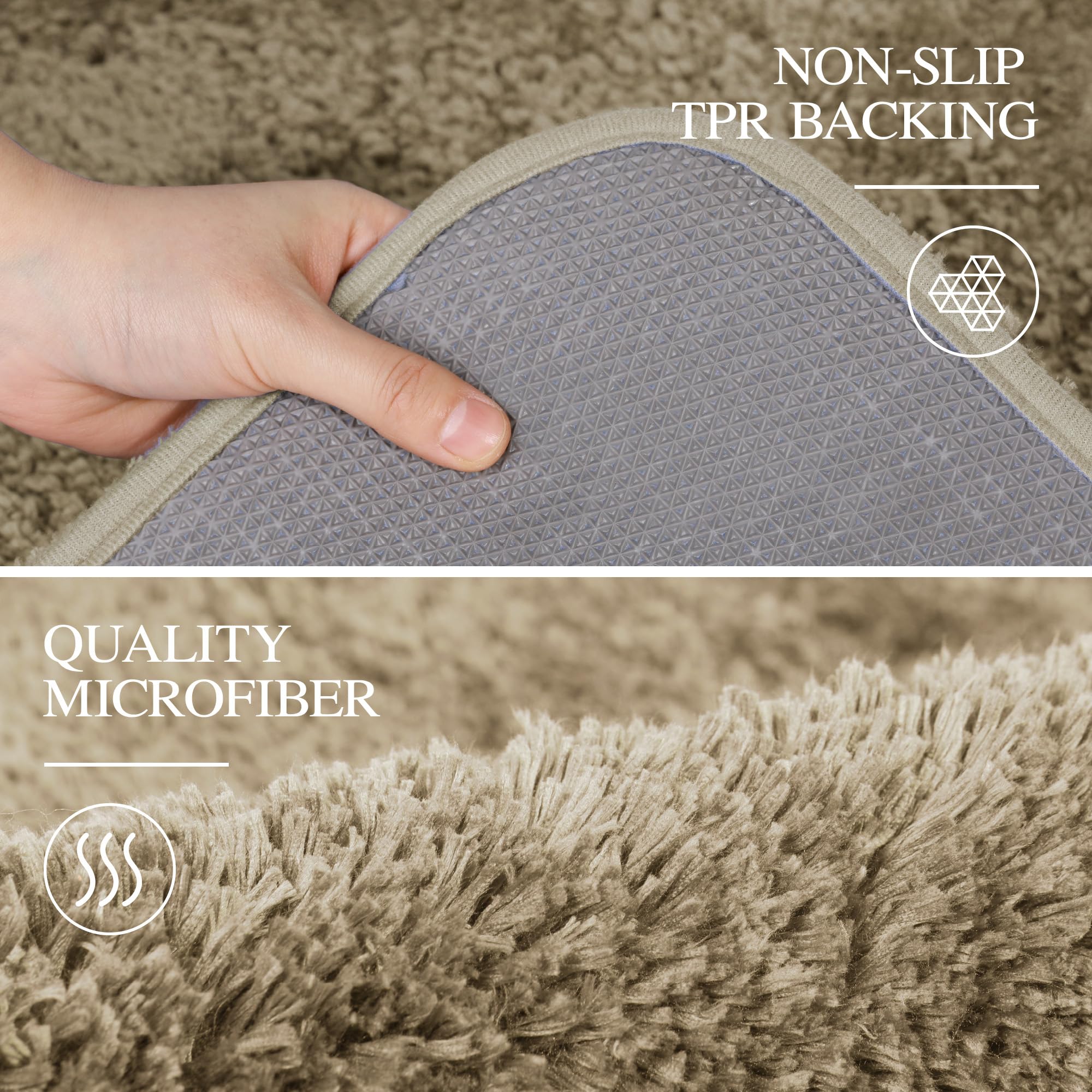 Non-Slip Bathroom Rug - Soft Microfiber Shaggy Bath Mat (16x24 Inches, Sand Color) | Water Absorbent, Machine Washable & Plush Shower Rug | Perfect for Bathroom, Shower & Vanity Areas