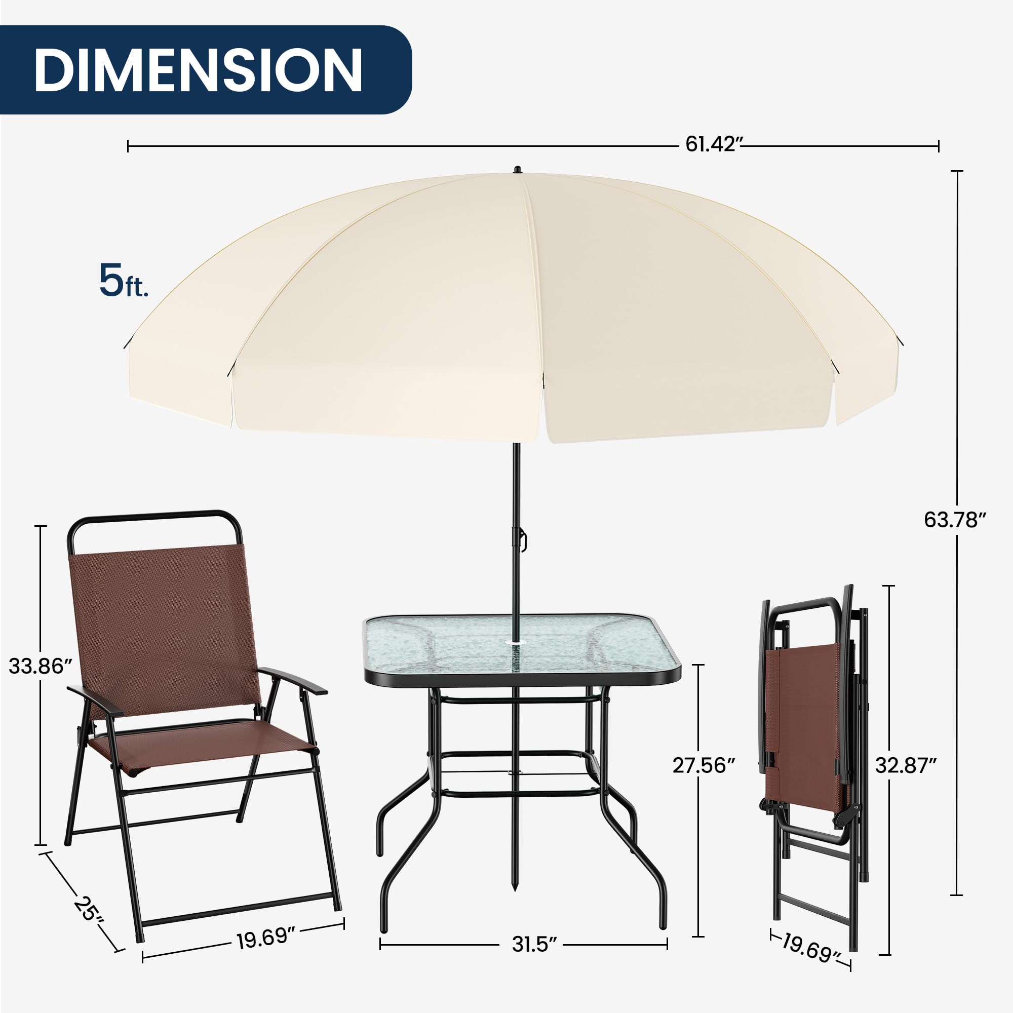 **Amopatio 4-Piece Patio Dining Set with Umbrella - Outdoor Table & Folding Chairs for Lawn, Deck, Garden, Backyard - Brown Patio Furniture Set for Relaxing & Entertaining**