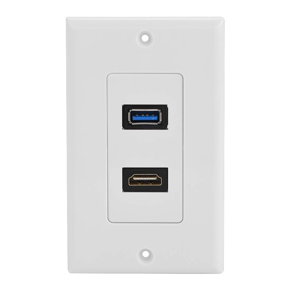 Hakeeta HDMI + USB 3.0 Two-in-One Wall Plate Multimedia Outlet - High-Speed Audio Video Port for TV, PC, Gaming Console - Ideal for Home Theater & Office Wiring Installation