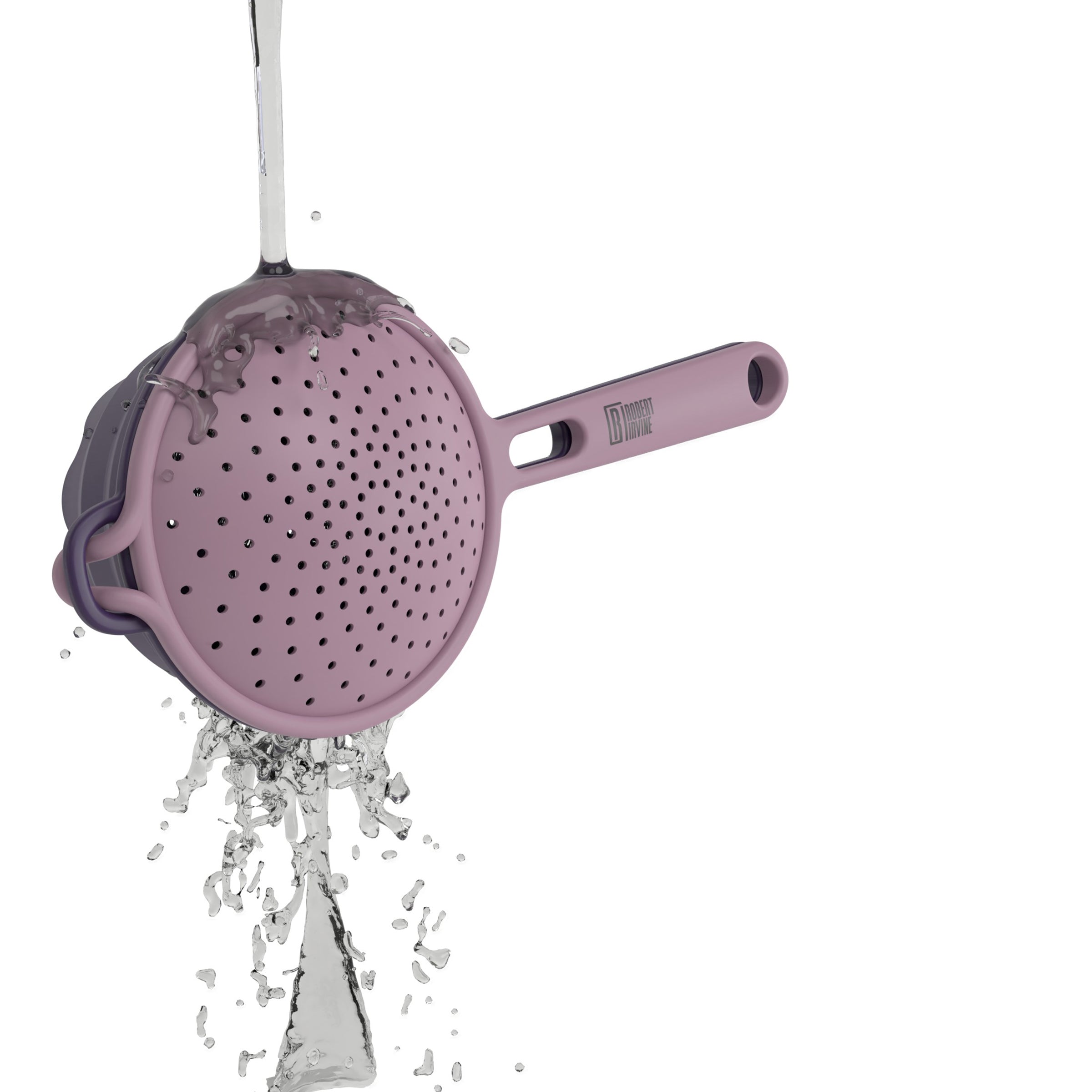 Robert Irvine 2-Piece Silicone Colander Set - Purple | BPA-Free Strainer for Pasta, Vegetables & Fruits | Perfect for Kitchen, Camping & Meal Prep