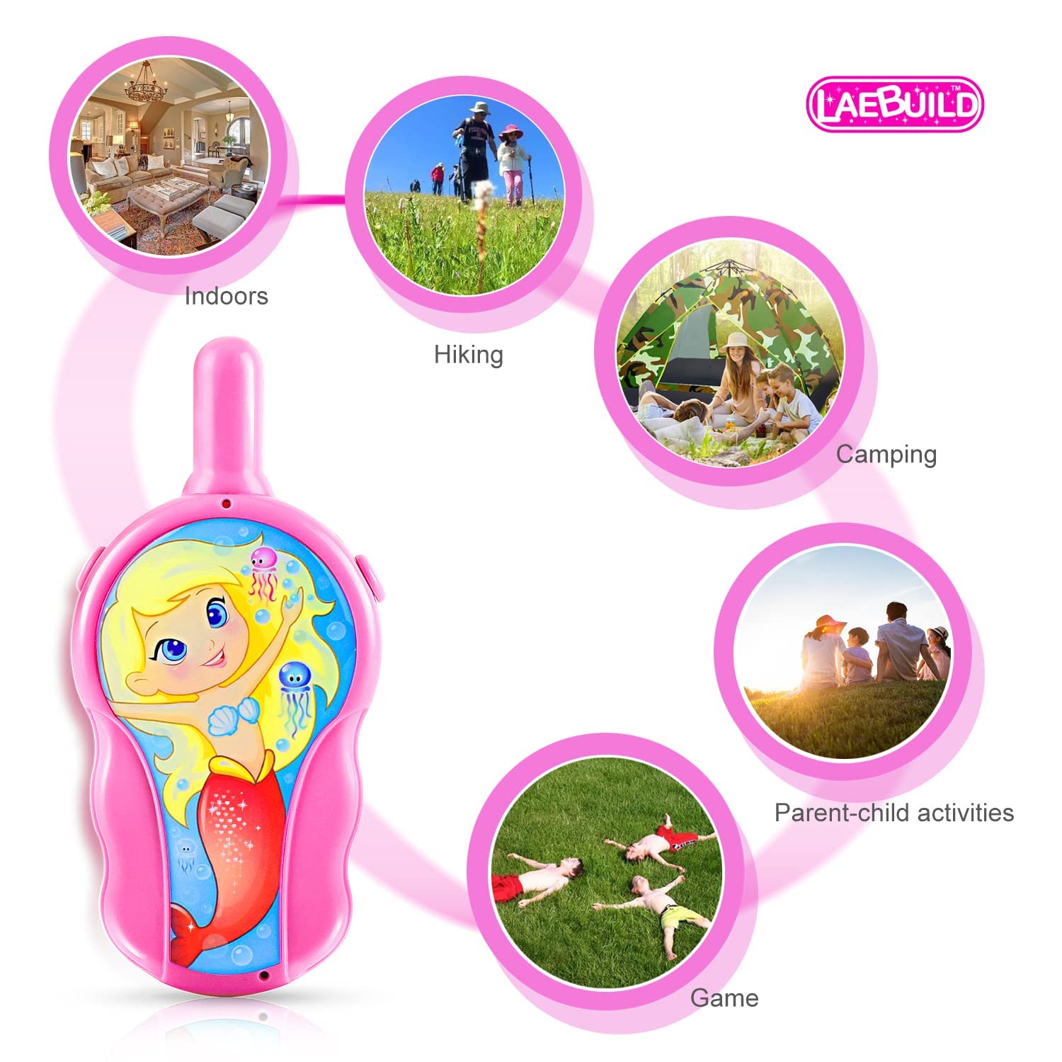 Kids Walkie Talkies - Long Range 2-Way Radios for Boys & Girls Ages 4-8 | Pink Mermaid Themed Toy for Indoor & Outdoor Play | Perfect Christmas, Birthday & Easter Gift (2 Pack) - Great for Backyard Adventures, Camping & Family Game Nights