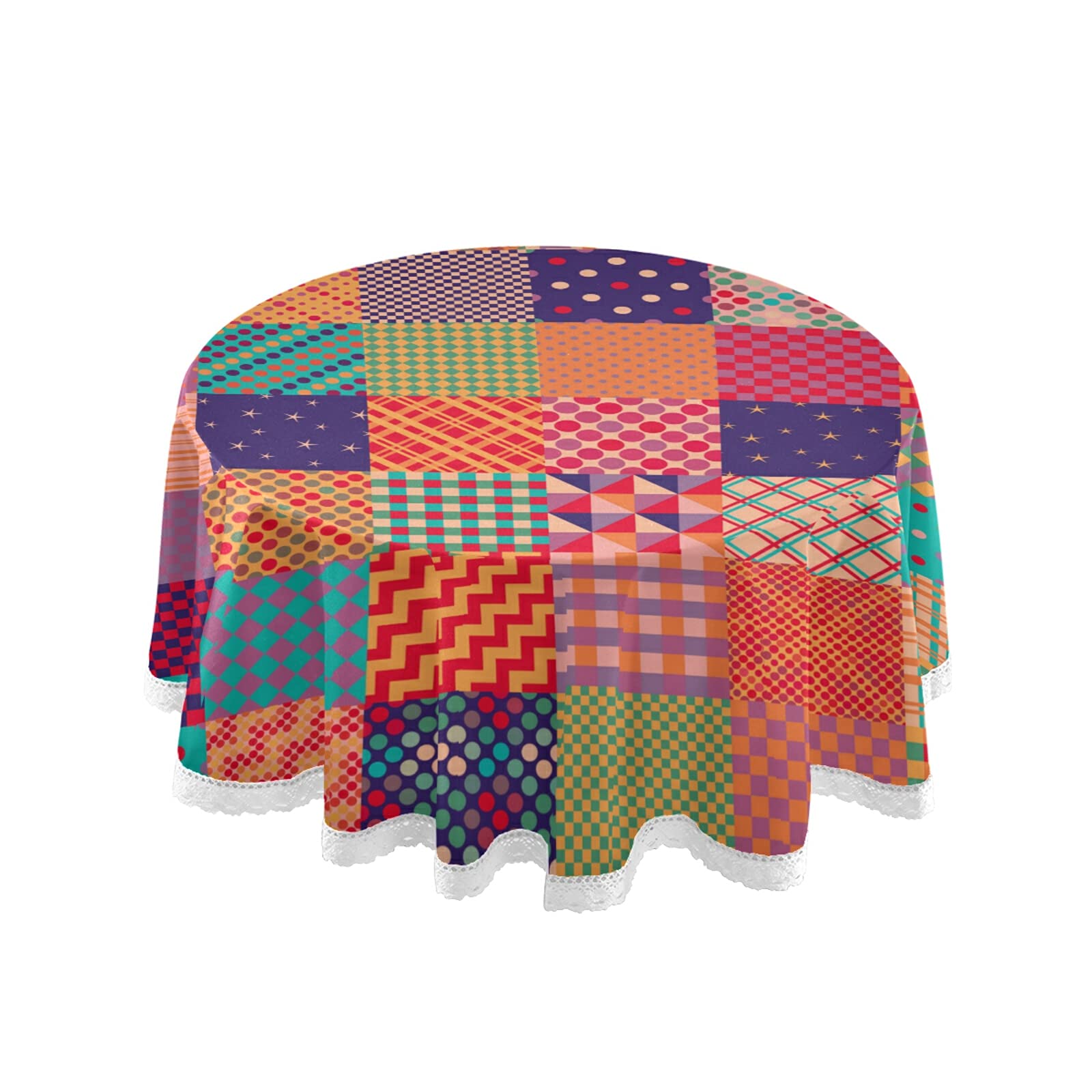 Retro Geometric Tablecloth - Non-Slip Thick Round Table Cover for Dining Room, Parties, and Outdoor Gatherings, 60 Inches Diameter