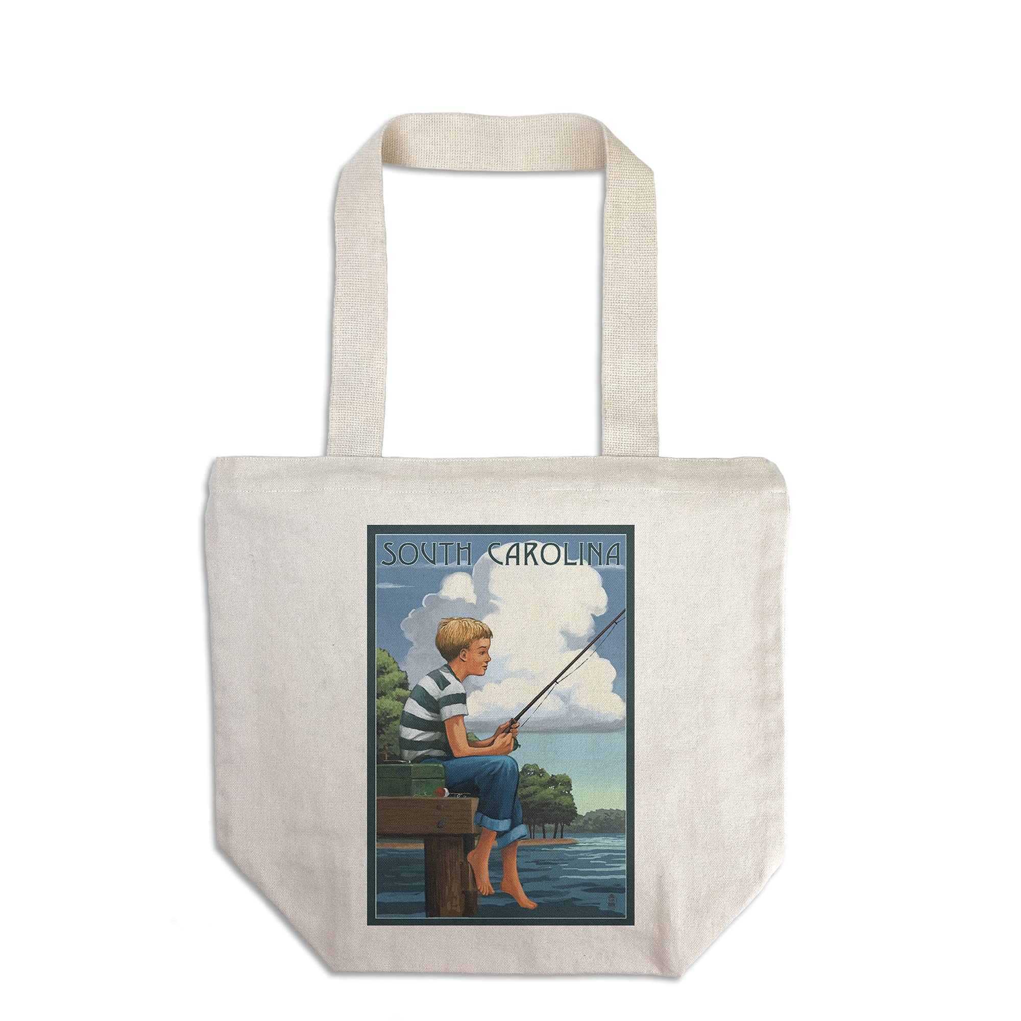 Lantern Press South Carolina Boy Fishing - 100% Cotton Canvas Reusable Tote Bag for Grocery Shopping & Beach Outings