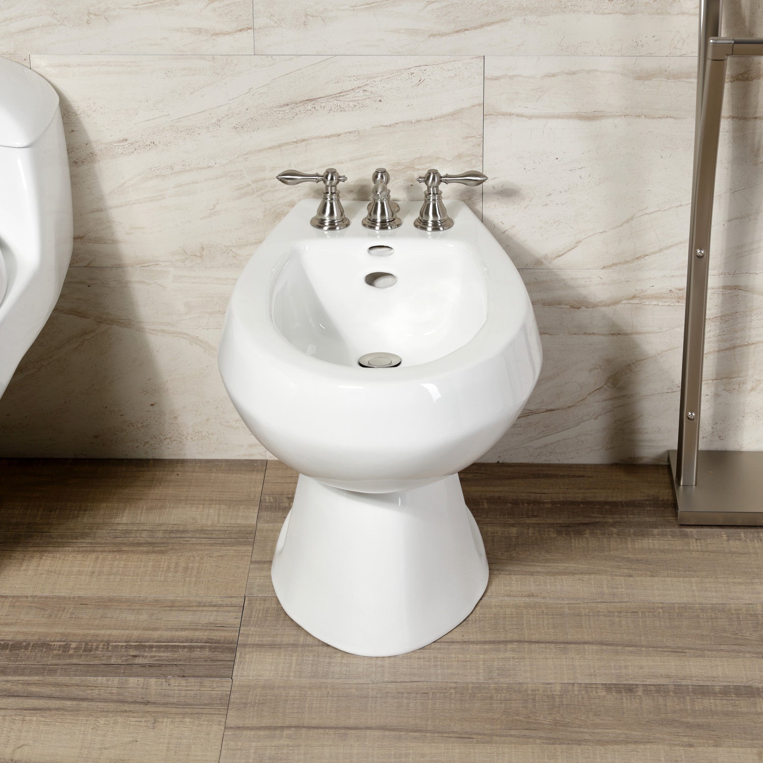 American Classic KB328ACL 3-Handle Deck Mount Vertical Spray Bidet Faucet with Brass Pop-Up Drain - Brushed Nickel Finish for Bathroom & Powder Room Renovation