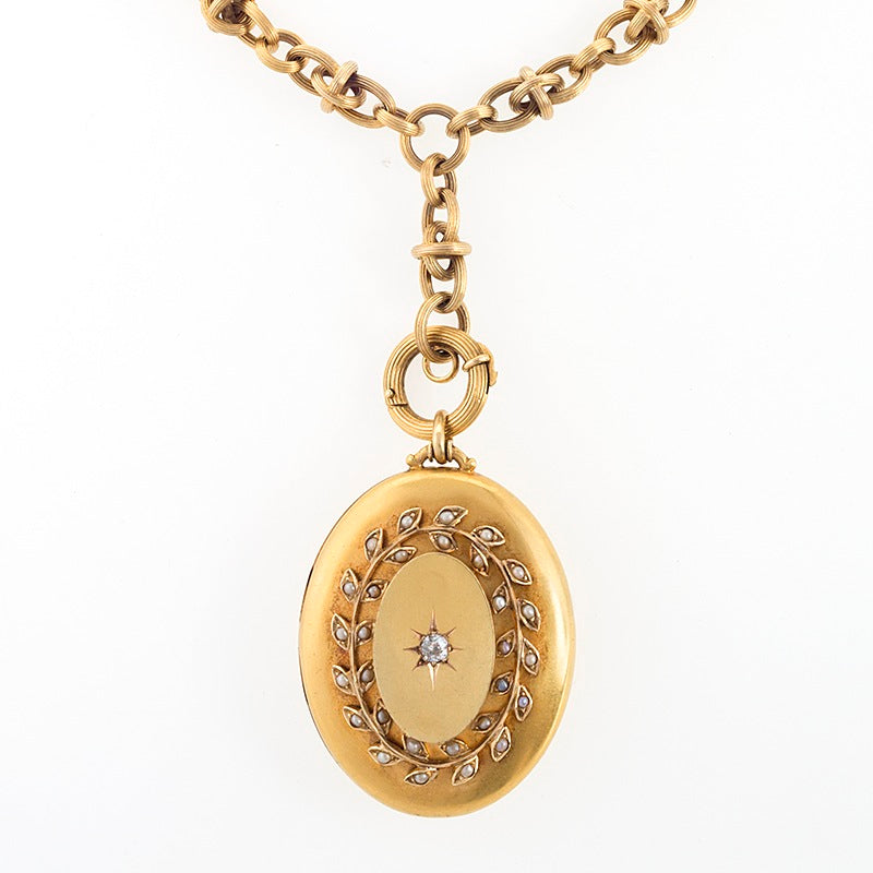 Elegant Diamond & Seed Pearl Gold Locket Necklace - Perfect for Weddings, Anniversaries & Special Occasions