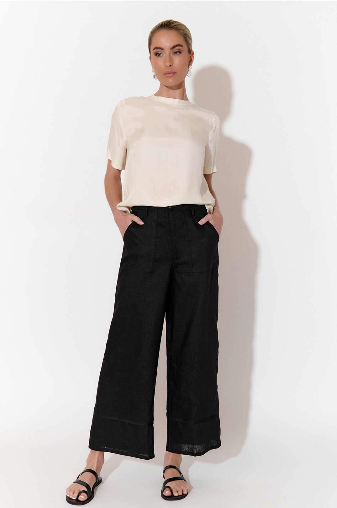 Gabriella Women's Black Linen Pants with Lining - Comfortable High-Waist Linen Trousers for Work, Travel & Casual Wear