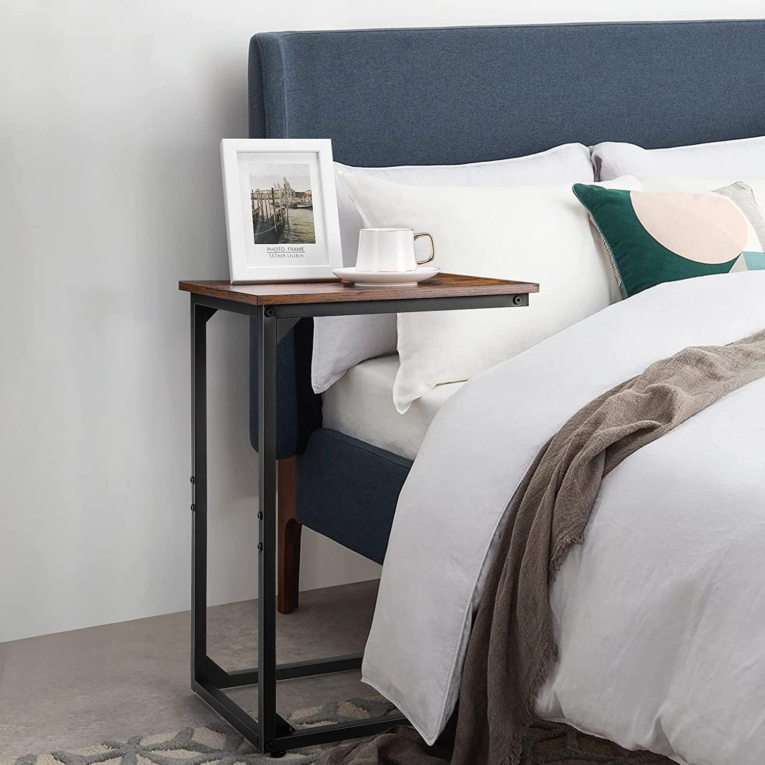 Rustic Brown C-Shaped Side Table Set of 2 - Sofa End Table for Living Room & Bedroom - Perfect for Small Spaces, Reading Nooks, and Coffee Table Alternatives