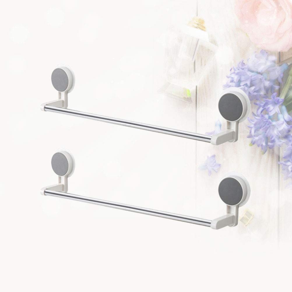 2-Pack White Wall Mount Hand Towel Holder with Suction Cups - Bathroom & Kitchen Towel Rack for Hanging Dish Towels, Washcloths - Rustproof Stainless Steel Hanger for Small Spaces, RV, Dorm