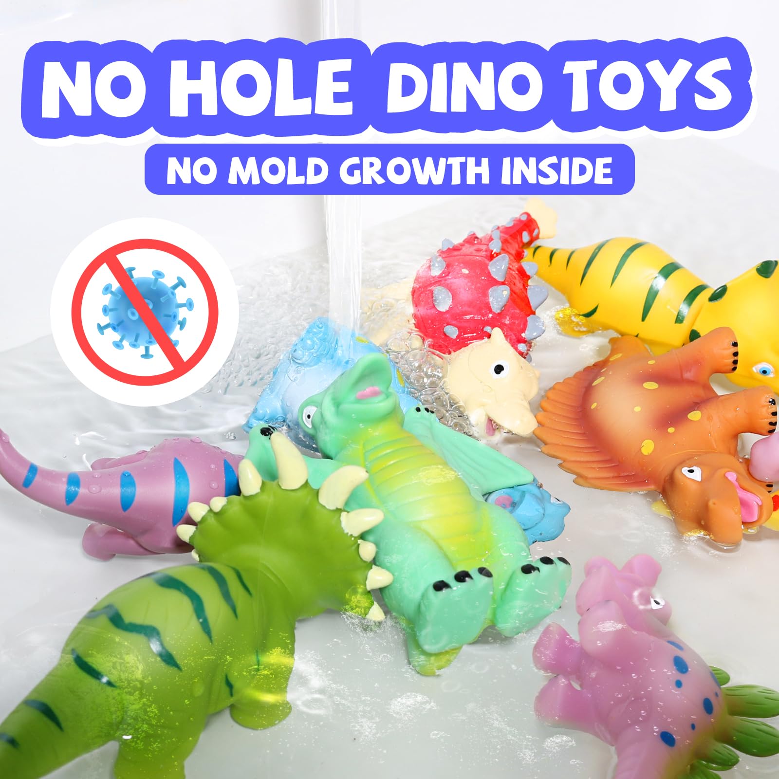 Dinosaur Bath Toys for Kids - No Hole Baby Shower & Pool Water Play Set - Fun Bath Time & Outdoor Splash Play
