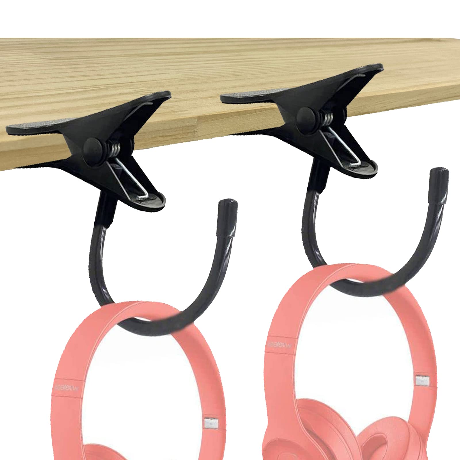 2 Pack Headphone Stand Holder - Clamp On Headphone Hanger for Desk/Headboard Mount - Sturdy & Flexible Design Fits Thick Desks Up to 2 Inches - Vertical, Horizontal & Diagonal Mounting - Perfect for Gaming, Office & Home Workspace Organization