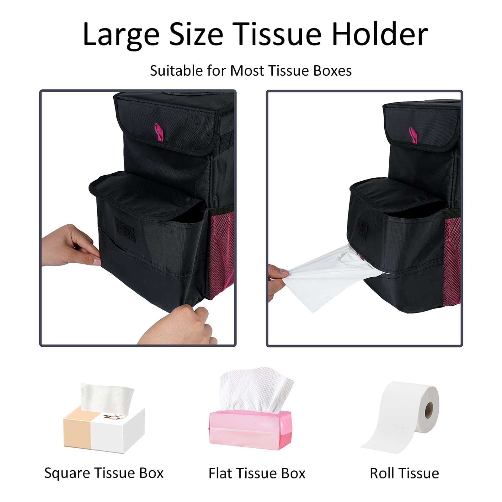 Foldable Car Trash Can - 3 Gallon Leakproof Auto Garbage Bin for Vehicles (Black/Pink) | Ideal for Road Trips, Commuting & Keeping Your Car Clean