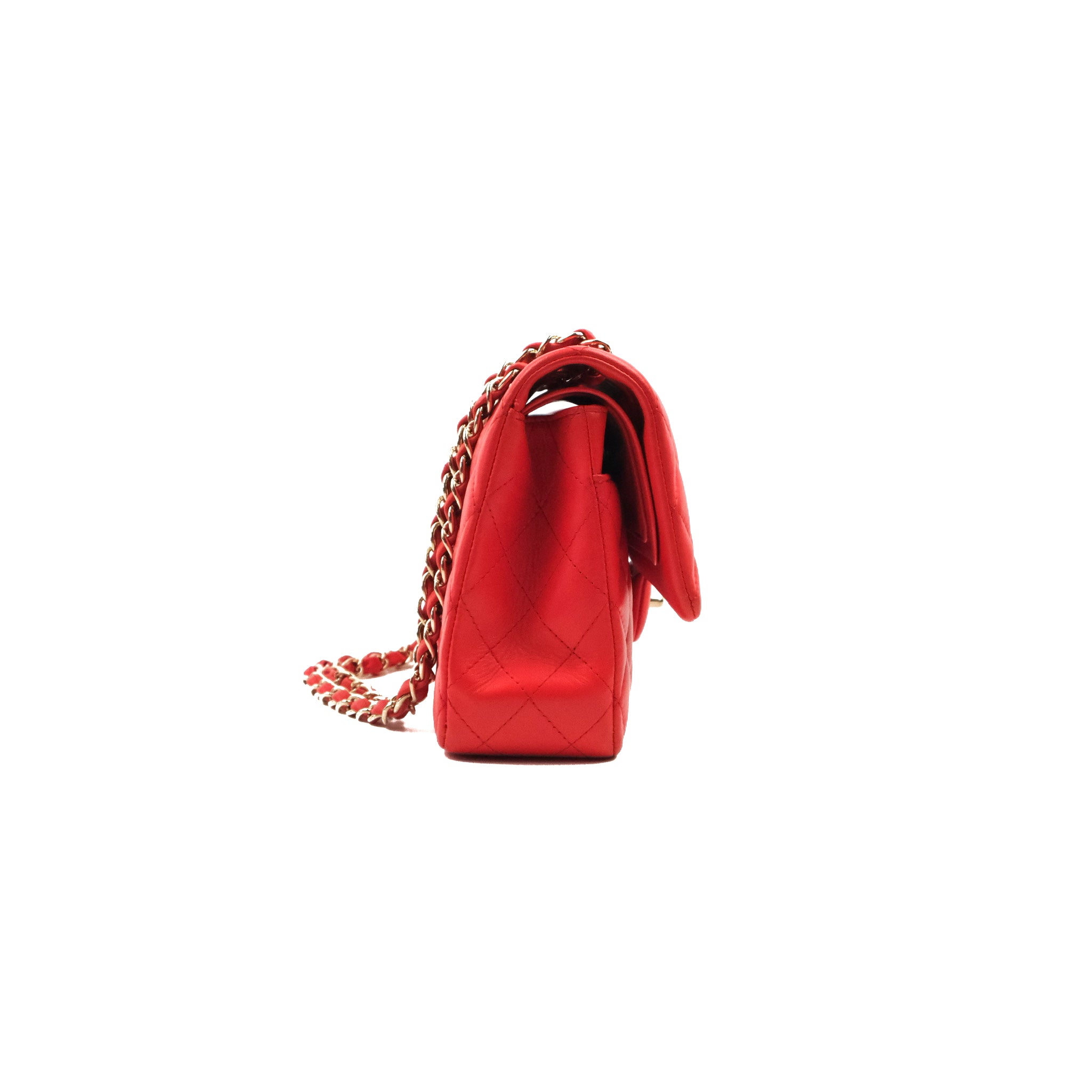 Chanel Classic Medium Double Flap Bag - Red Lambskin Leather with Gold Hardware | Luxury Designer Handbag for Women, Perfect for Parties, Weddings & Everyday Elegance