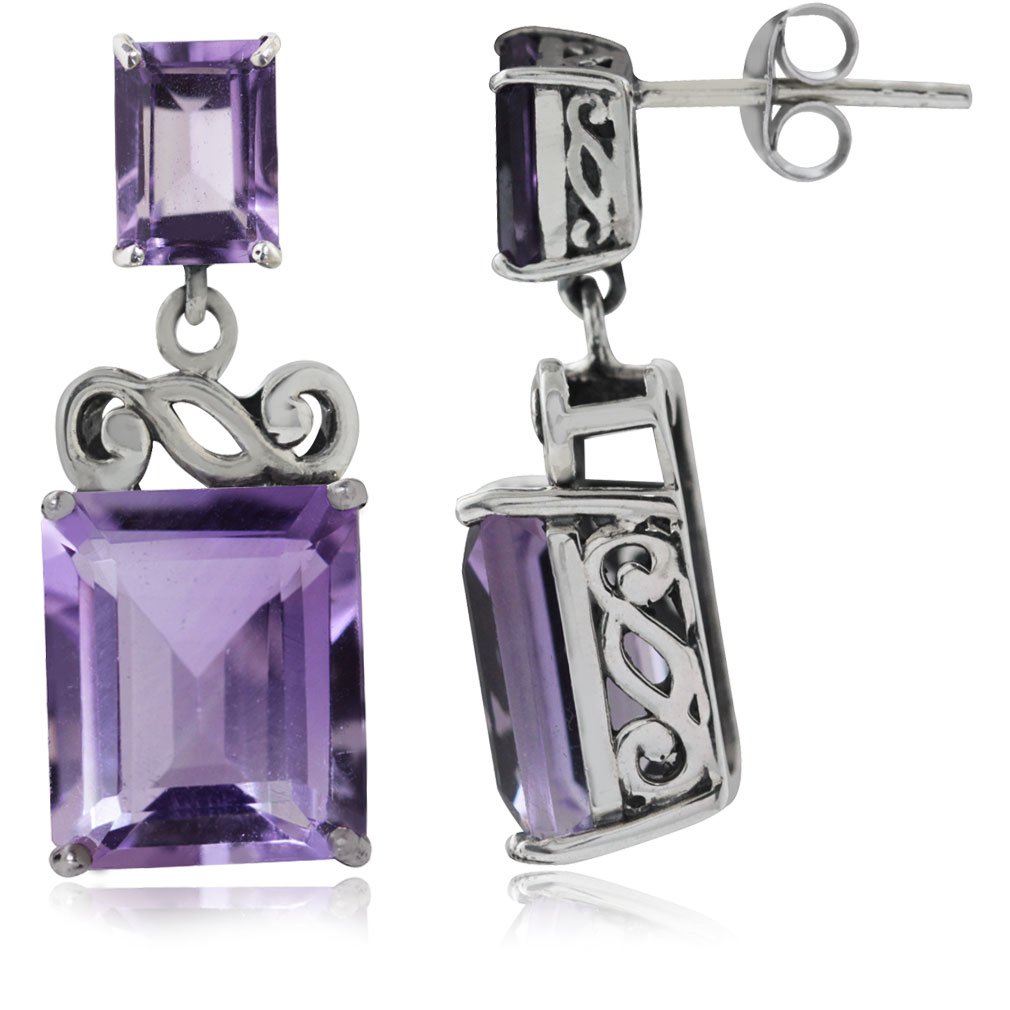 12.7ct Natural Amethyst 925 Sterling Silver Swirl Dangle Earrings for Women - Elegant Post Earrings for Party, Wedding & Everyday Wear