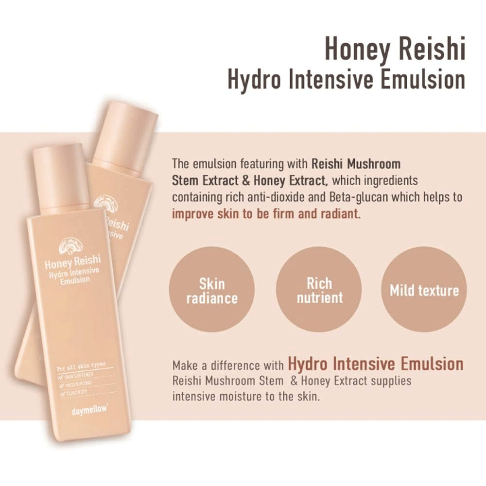Daymellow Honey Reishi Hydro Intensive Emulsion 150ml - Hydrating Face Moisturizer for Dry Skin, Anti-Aging & Skin Repair - Perfect for Night Routine & Winter Skincare