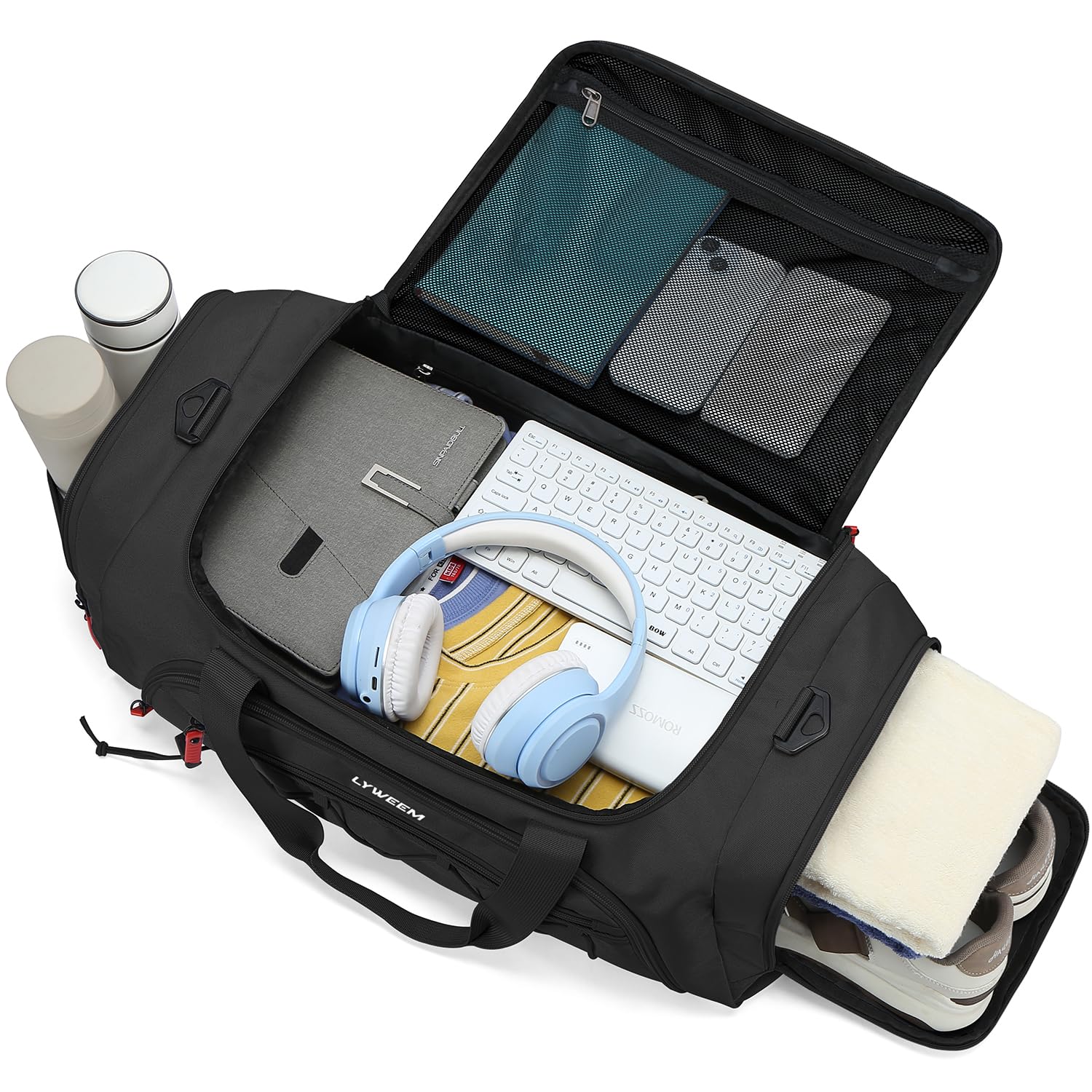 **40L Travel Duffle Backpack for Men - Waterproof Gym Bag with Wet Pocket & Shoe Compartment, Carry-On Weekender Overnight Bag for Sports, Travel & Workout - Perfect for Gym, Business Trips & Weekend Getaways (Black)**