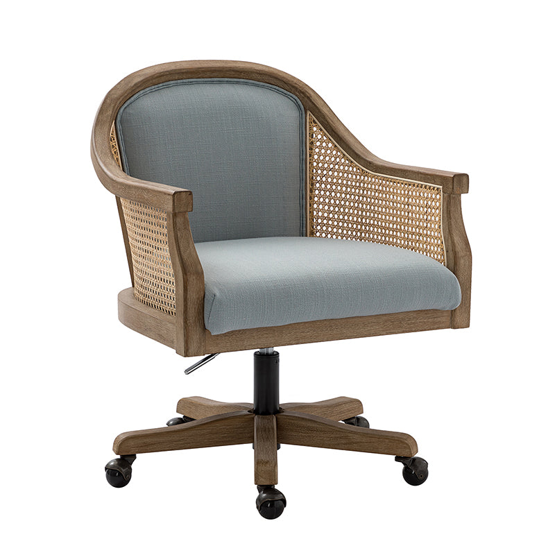 Audrey Task Accent Chair with Rattan Arms - Modern Home Office Chair for Small Spaces, Comfortable Writing Desk Chair with Woven Rattan Backrest - Perfect for Study Rooms, Living Rooms & Cozy Corners