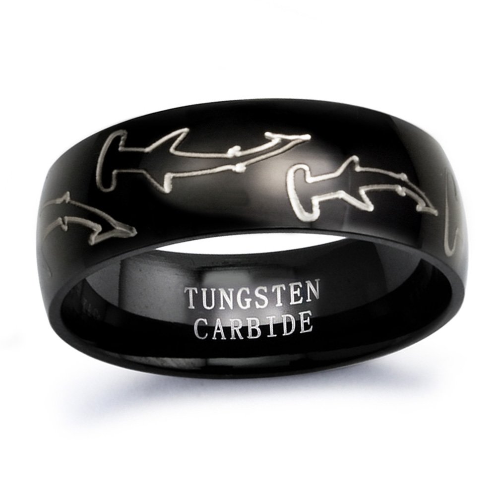 Personalized Hammerhead Shark Tungsten Ring for Men - Durable Wedding Band, Engraved Shark Design - Perfect for Grooms, Anniversary Gifts & Ocean Lovers