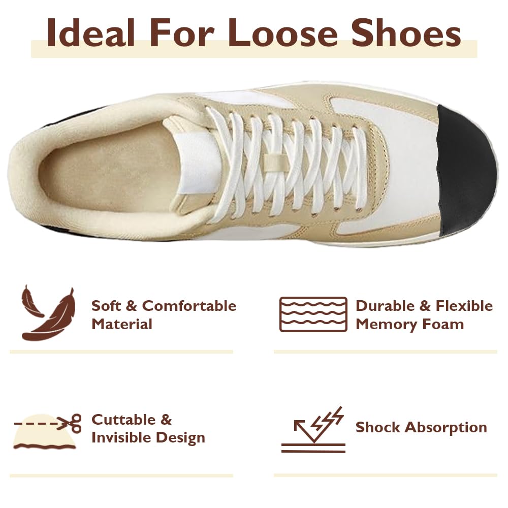 Dr.Foot Shoe Filler Inserts for Loose Shoes - Adjustable Toe Filler Cushions for Big Shoes - Size Reducers for High Heels, Boots & Casual Sports (Medium: Half to One Size Bigger, Black) - Perfect Solution for Comfortable Fit in Oversized Footwear