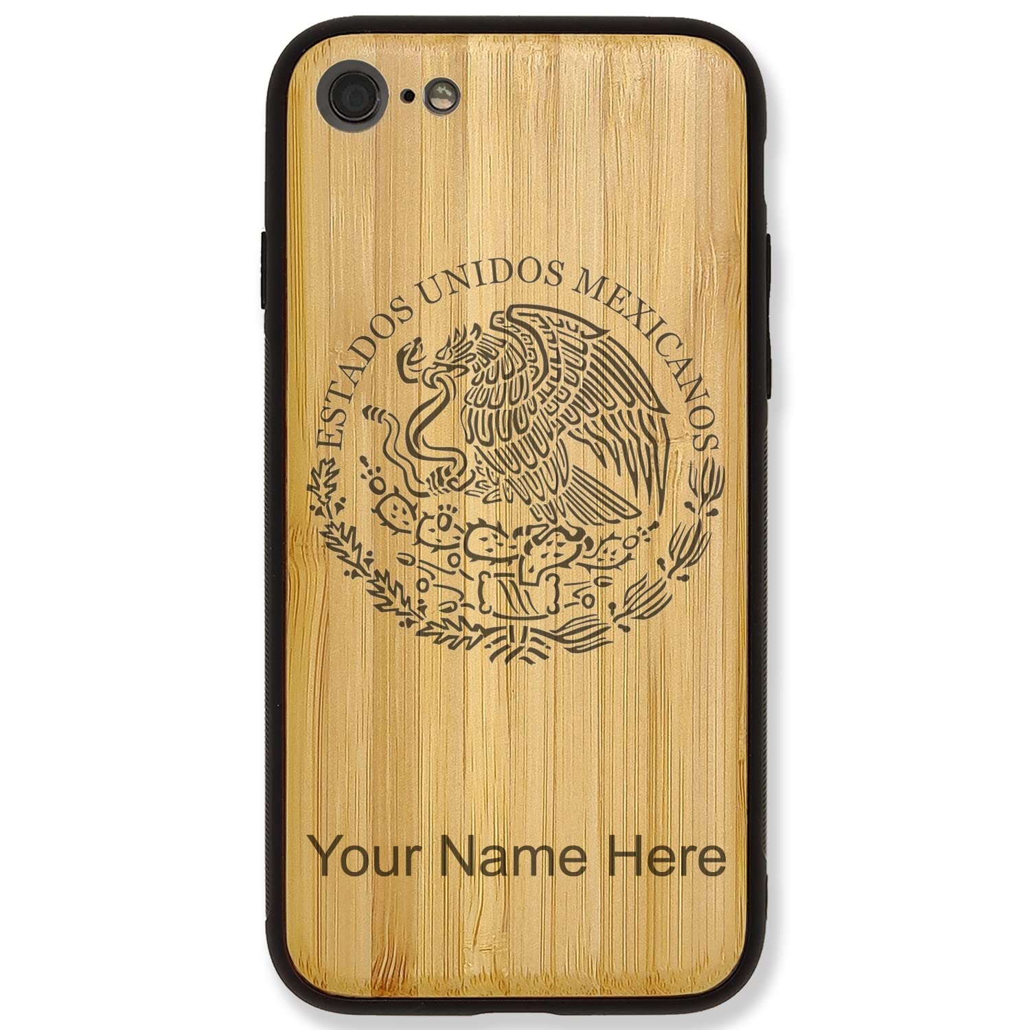 Premium Bamboo Phone Case for iPhone 7 Plus & 8 Plus - Mexican Flag Design with Free Custom Engraving | Perfect for Travel, Gifts & Cultural Pride