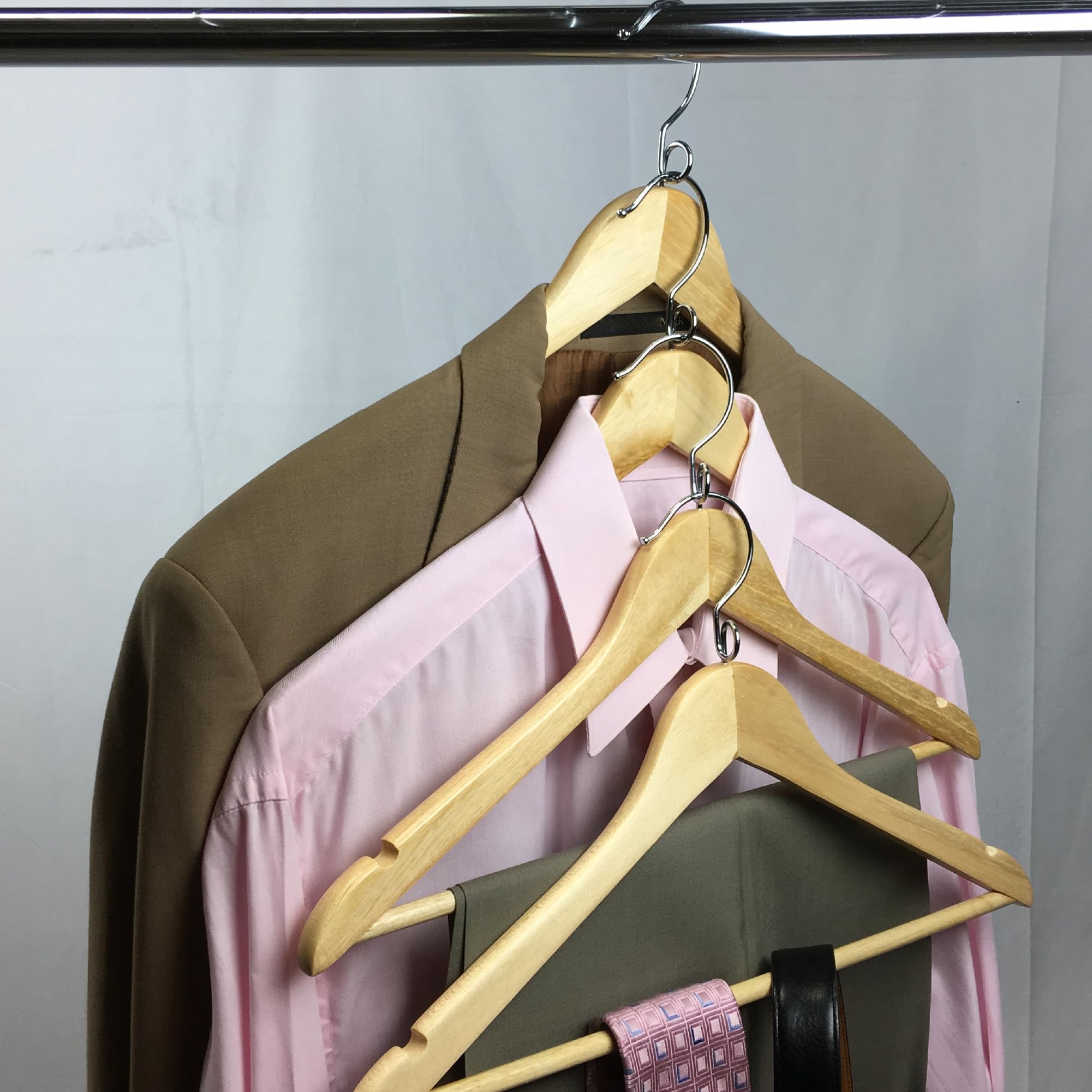 Proman Products - 50-Pack Space Saving Closet Hangers for Organizing Clothes | Natural Wooden Cascade Hangers | Perfect for Small Closets, Dorm Rooms & Travel Wardrobe Storage