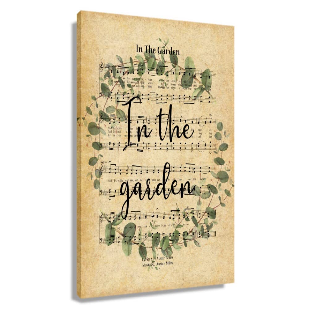 Vintage Garden Hymn Wall Art - 12x18 Inch (30x45cm) Unframed Sheet Music Poster, Bathroom Decor & Bedroom Canvas Painting Set - Perfect for Farmhouse, Cottage & Music Lover Home Decor