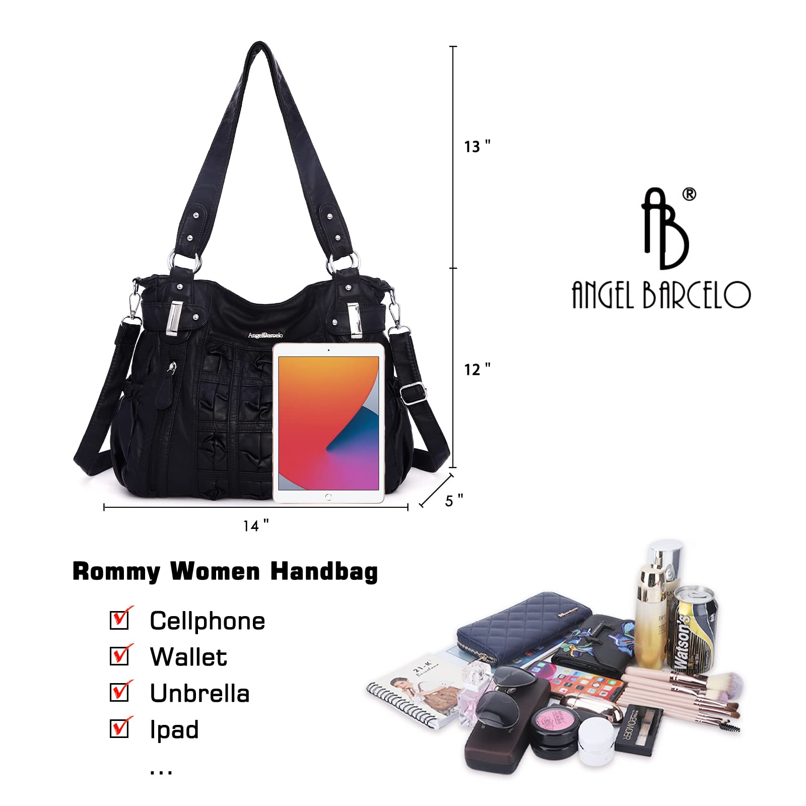 Angel Barcelo Women's Hobo Purses & Handbags - Fashionable Satchel & Large Shoulder Bags for Work, Travel & Everyday Use