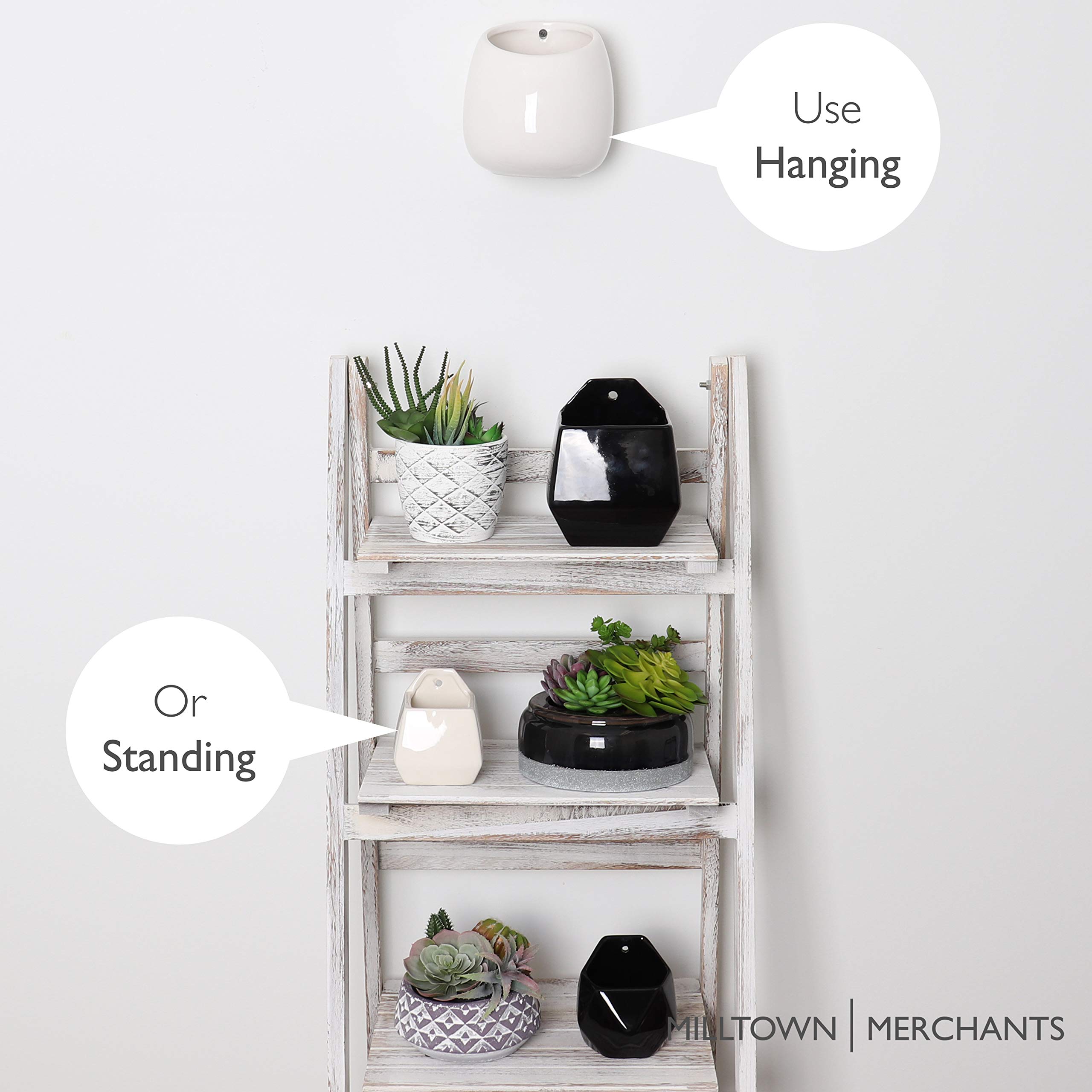Modern White Ceramic Succulent Wall Planters - 2 Pack Hanging Vases for Living Walls | Indoor/Outdoor Home Decor, Office Plants, Vertical Garden Decorations