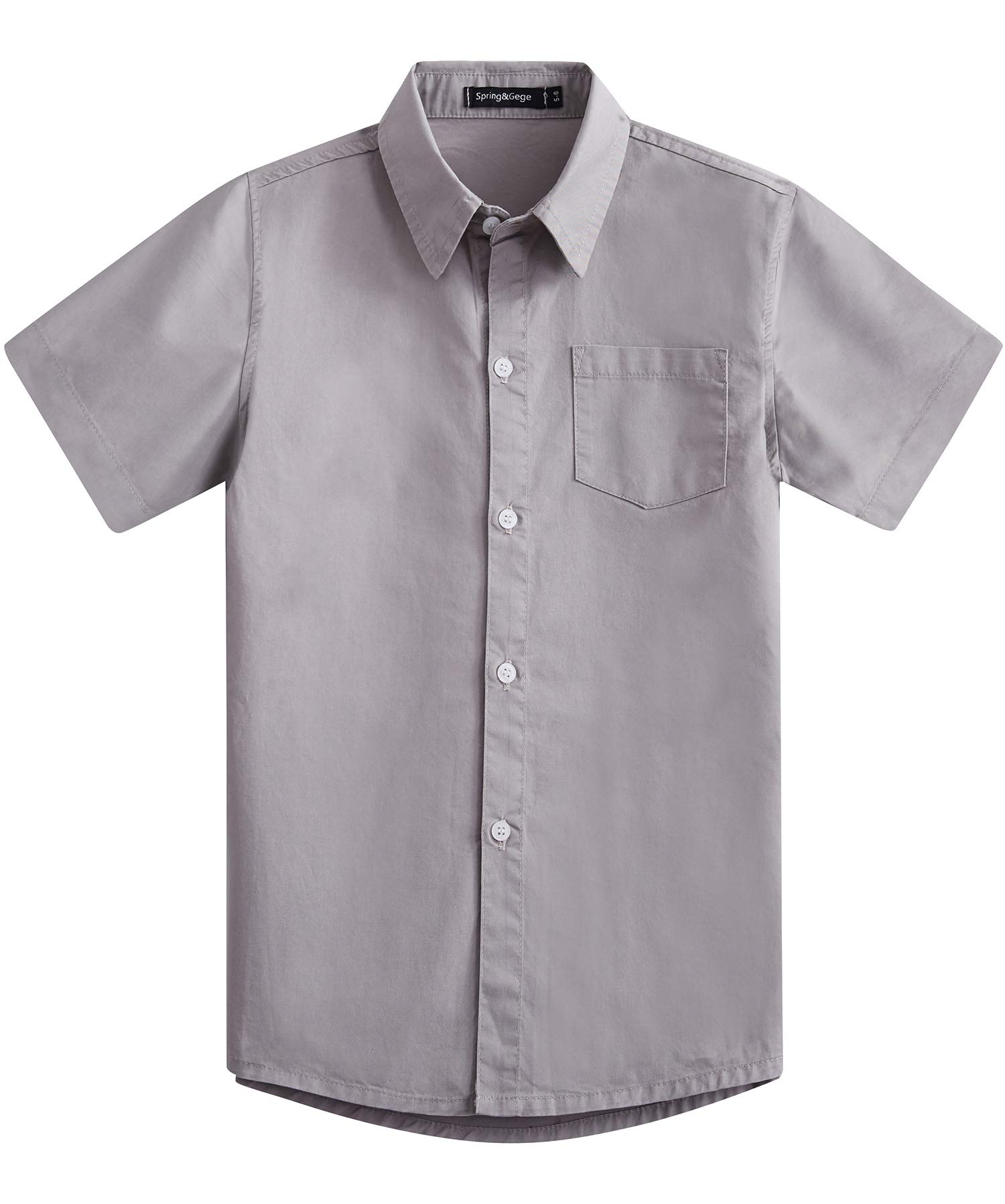 Spring&Gege Boys' Short Sleeve Dress Shirts - Formal Uniform Woven Solid Cotton Shirt for School, Party & Special Occasions