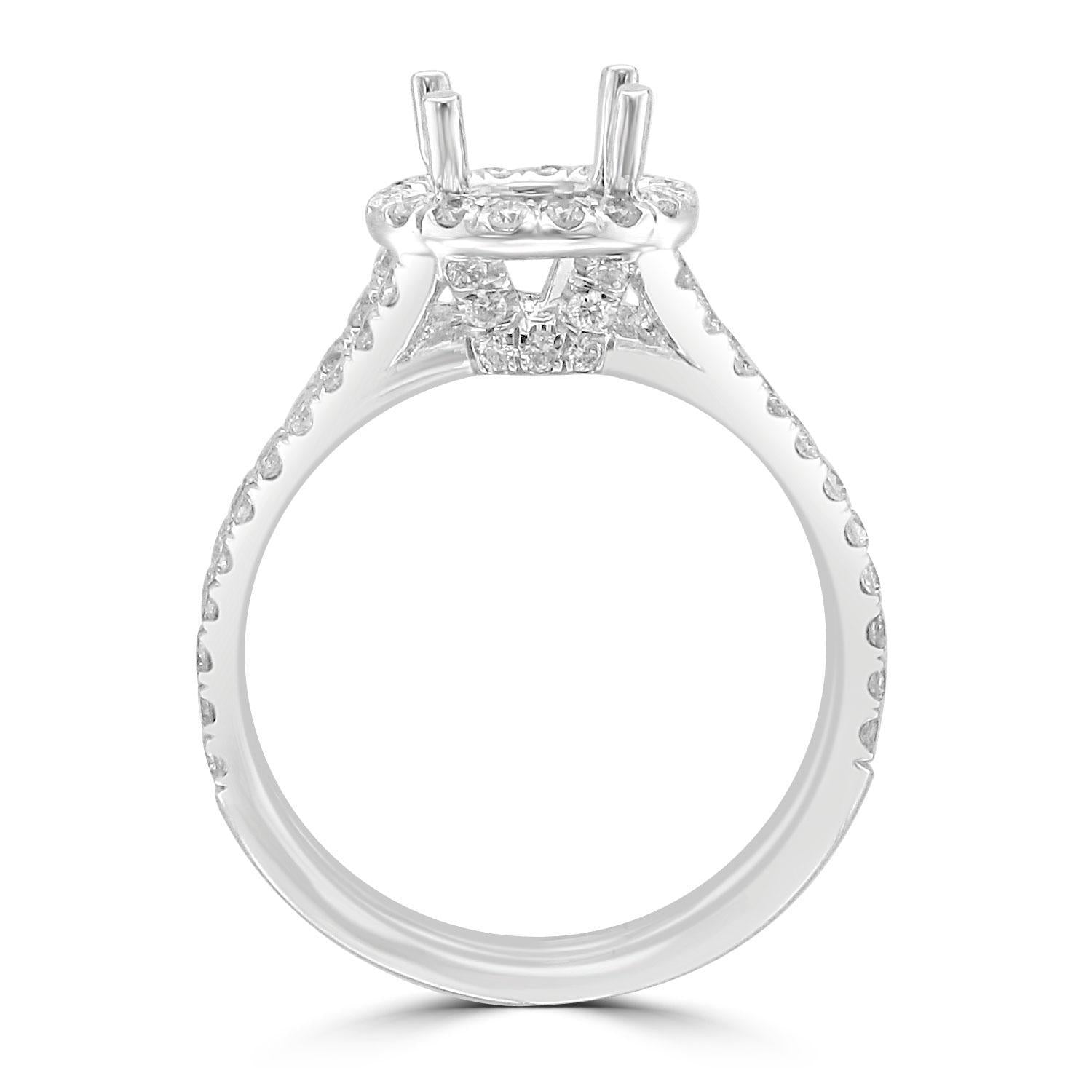 18KT White Gold 2/3 CTW Diamond Halo Engagement Ring Setting for 1 CT Round Solitaire - Perfect for Proposals, Anniversaries & Bridal Jewelry