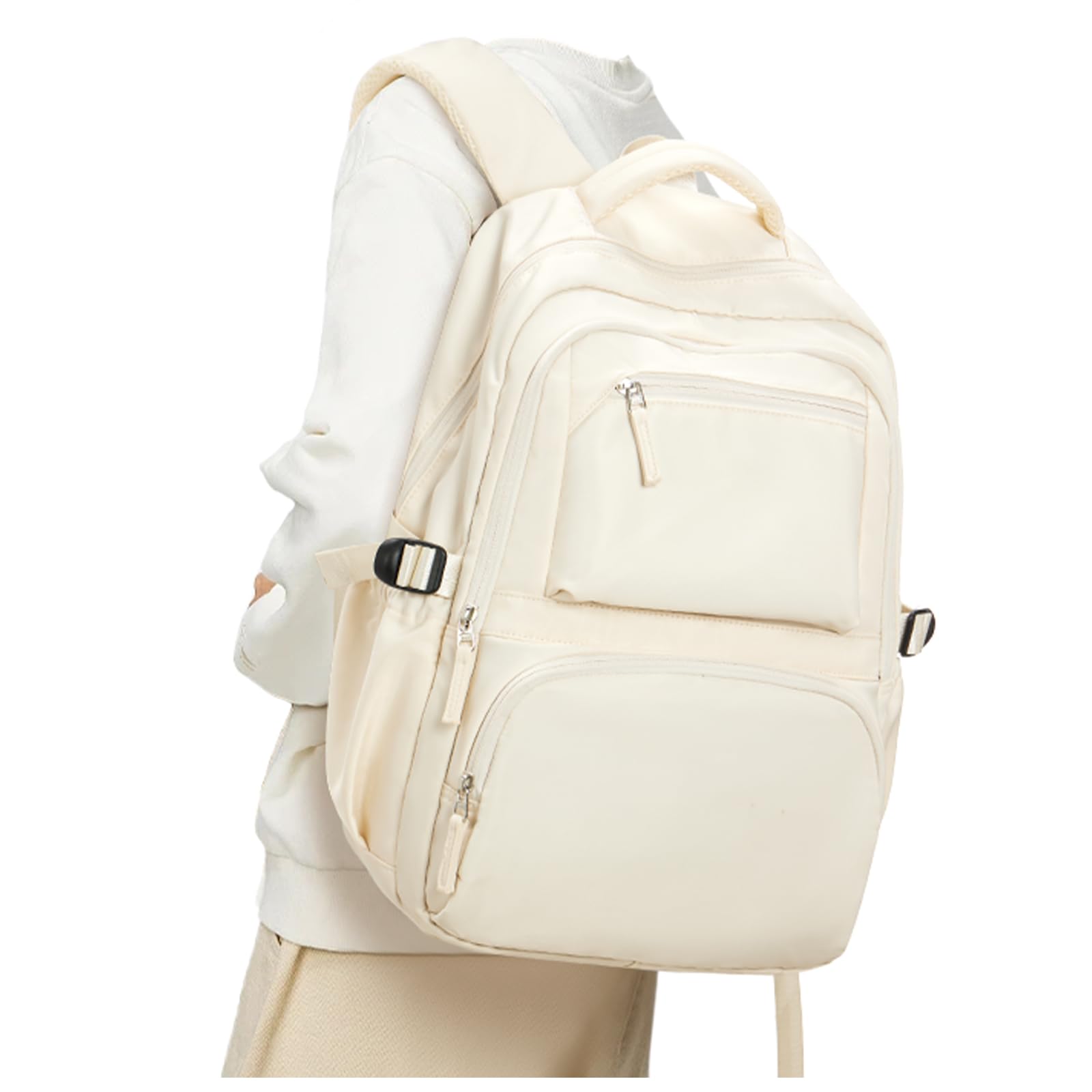 Coofay 17 Inch Travel Laptop Backpack for College Students - Waterproof School Backpack for Women & Men, Lightweight Gym Bookbag with USB Charging Port - Perfect for High School, Work, Commuting & Travel, Beige