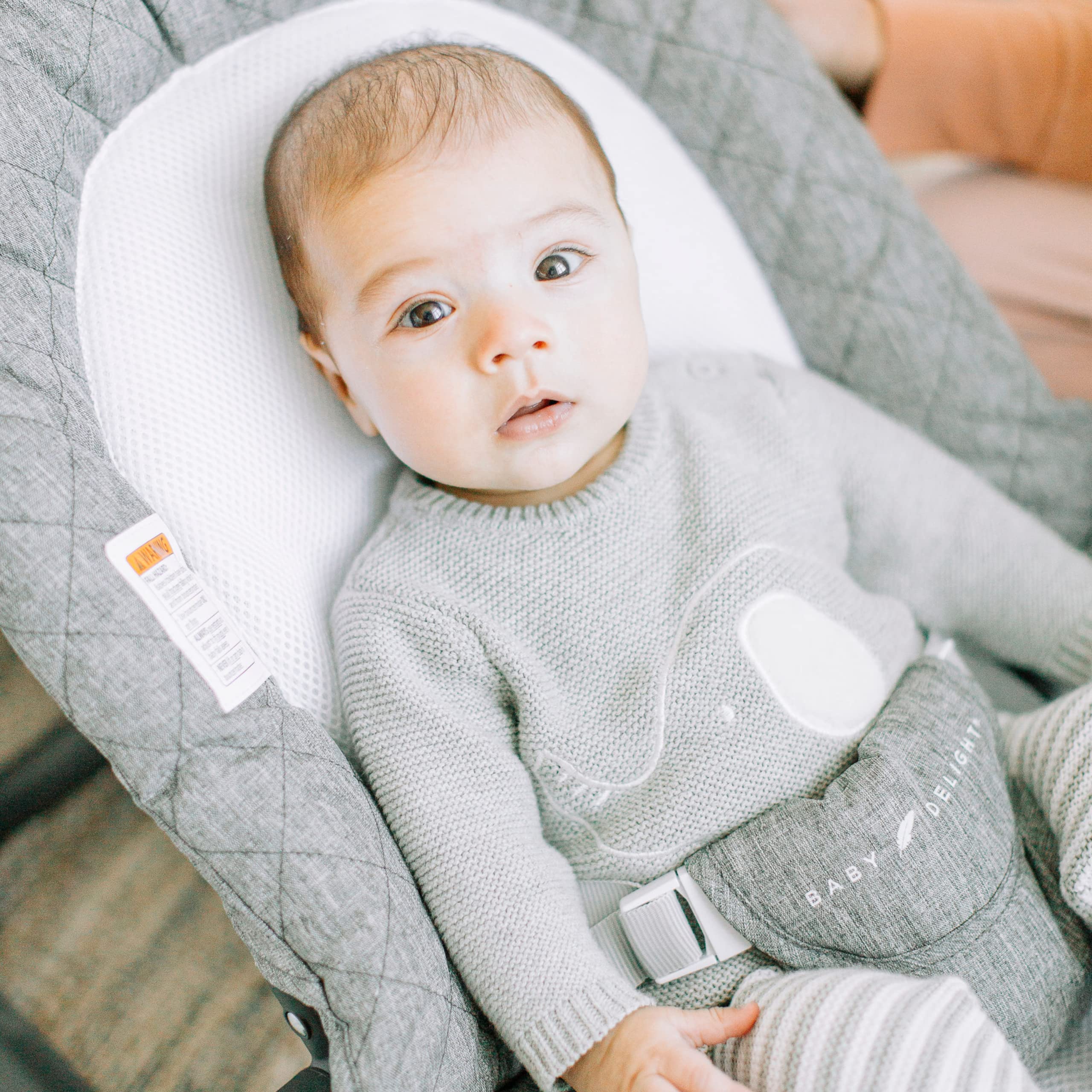Baby Delight Aura Deluxe Portable Baby Bouncer - Infant Rocker Seat with Quilted Charcoal Tweed Fabric | Lightweight & Foldable for Travel | Perfect for Nursery, Living Room & Outdoor Use