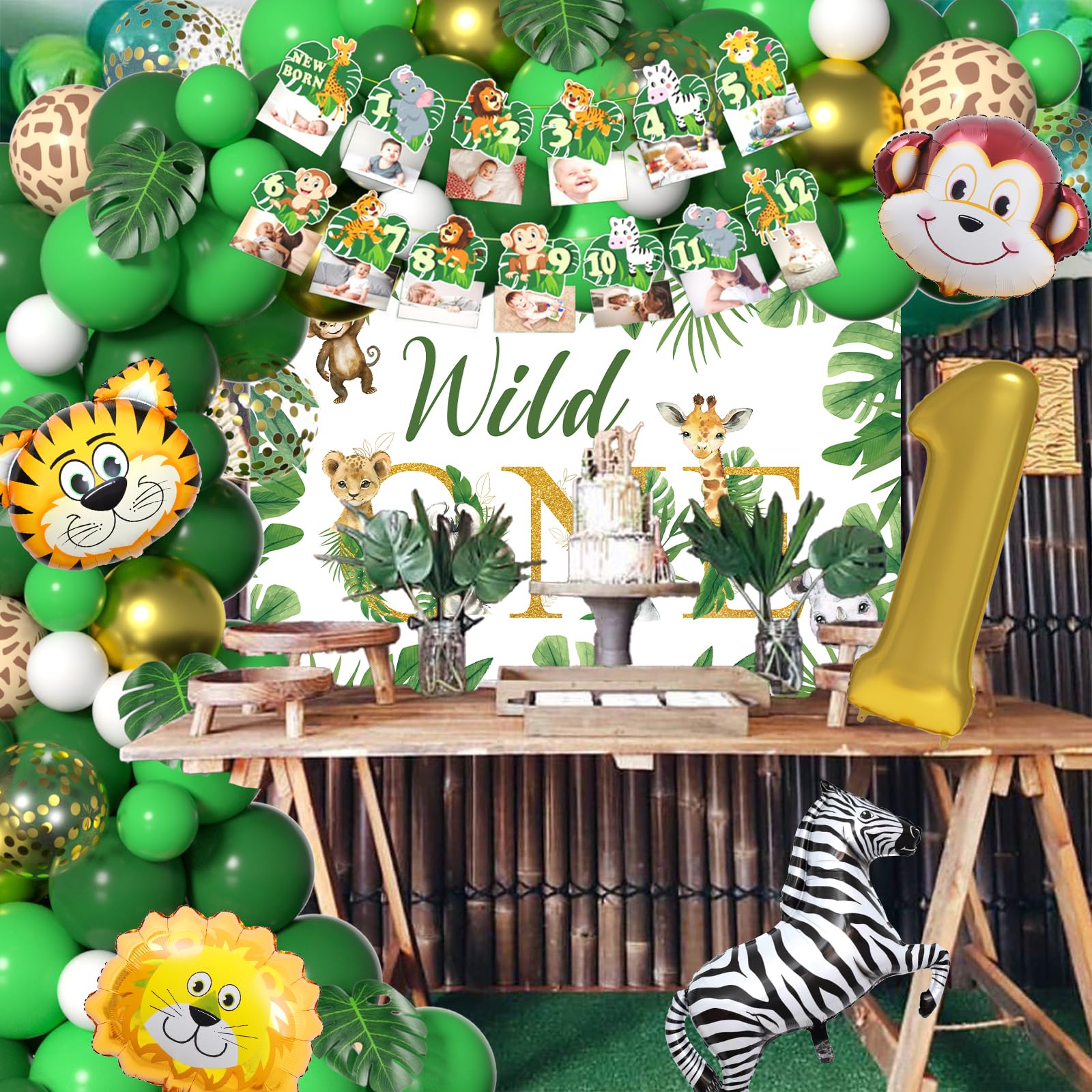 Wild One Birthday Decorations for Boys - 1st Birthday Party Supplies | Jungle Theme Decor for 1 Year Old's First Birthday | Perfect for Baby Showers, Birthday Parties & Photo Backdrops