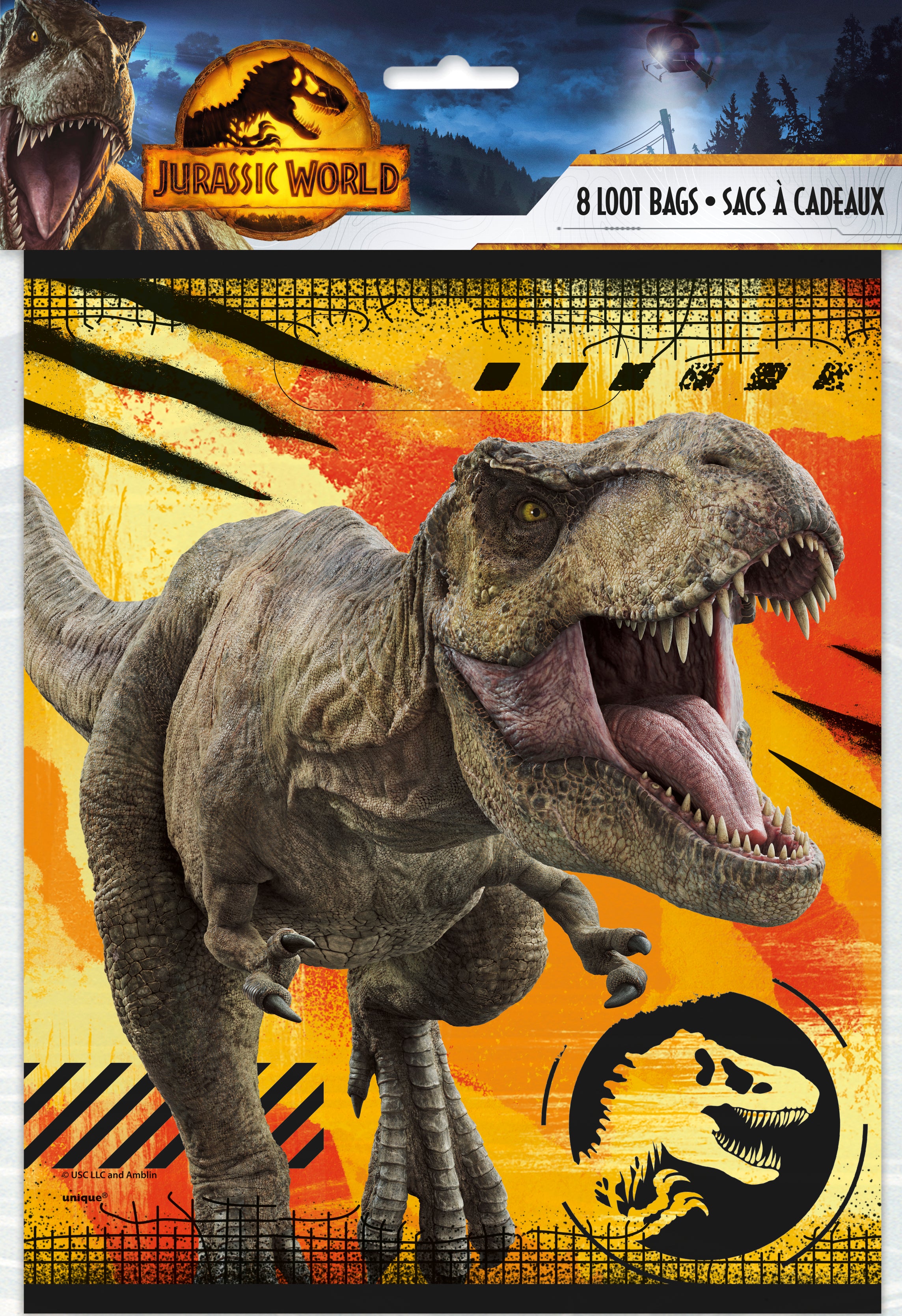 Jurassic World 3 Party Favor Loot Bags - 8 Pack Dinosaur Themed Goodie Bags for Birthday Parties, School Events & Movie Night Treats