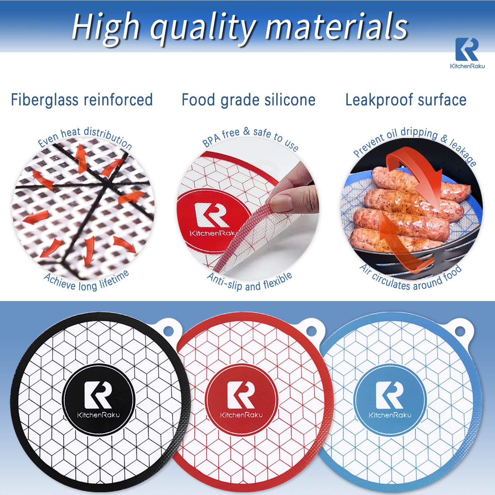 Kitchenraku 3-Piece Magnetic Induction Cooktop Mat Set - Non-Slip Silicone Stove Top Protector Cover for Induction Cookers (Round, Heat Resistant) - Perfect for Kitchen Safety & Countertop Protection During Cooking