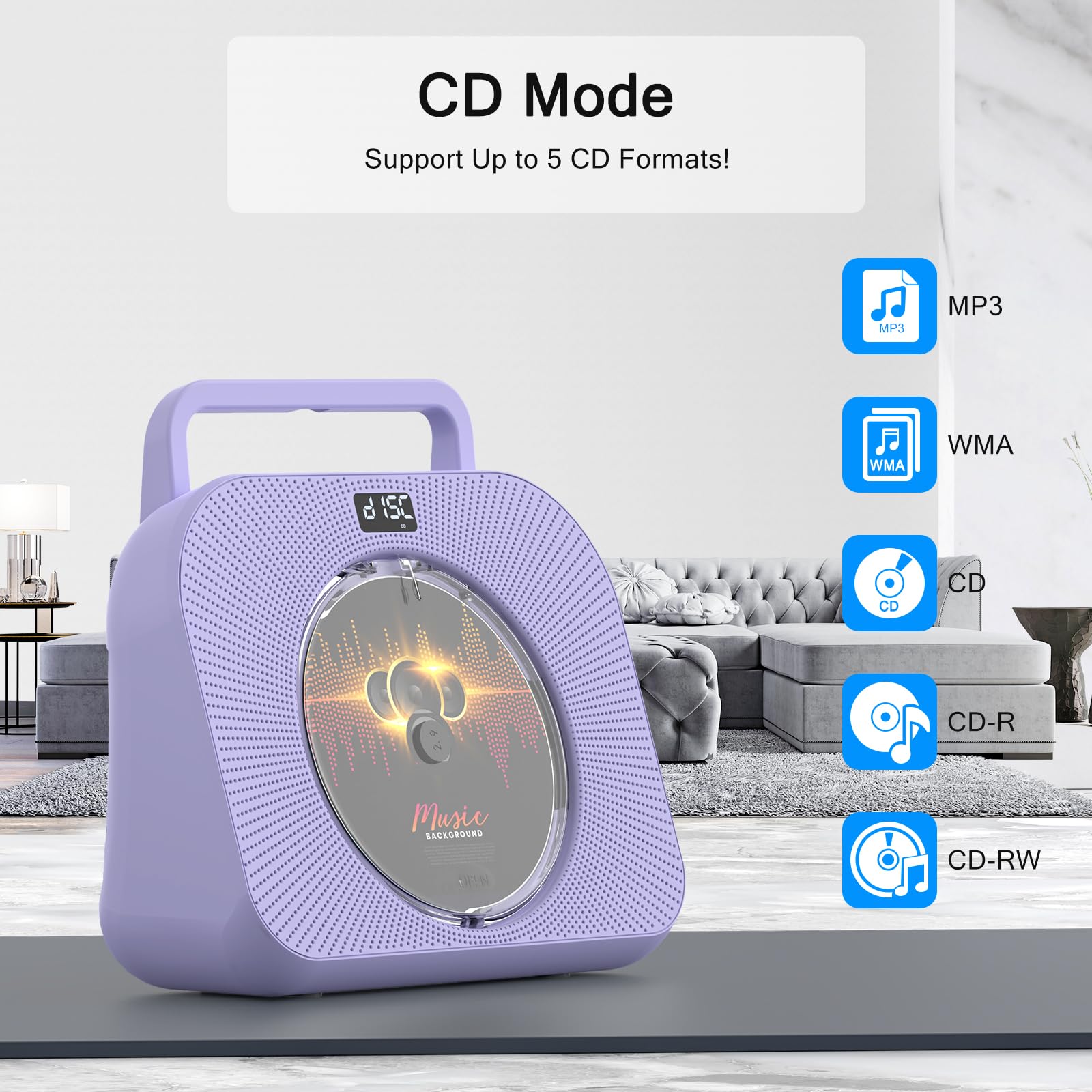 Portable Bluetooth CD Player with HiFi Stereo Sound, Sleep Mode, AUX/USB/Headphone Jack/Optical Input & FM Radio - Purple Boombox for Home, Office, Bedroom and Outdoor Use