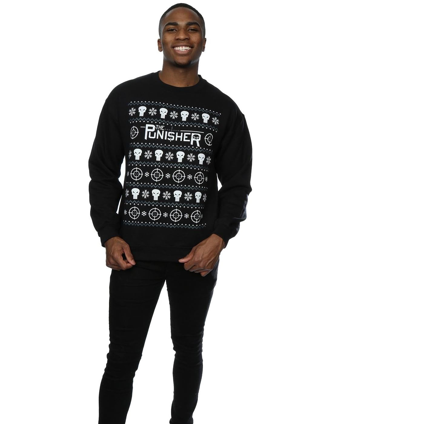 Marvel Punisher Men's Christmas Sweater - Large Black Size - Festive Holiday Gift for Marvel Fans, Comic Book Lovers, Christmas Parties & Ugly Sweater Contests