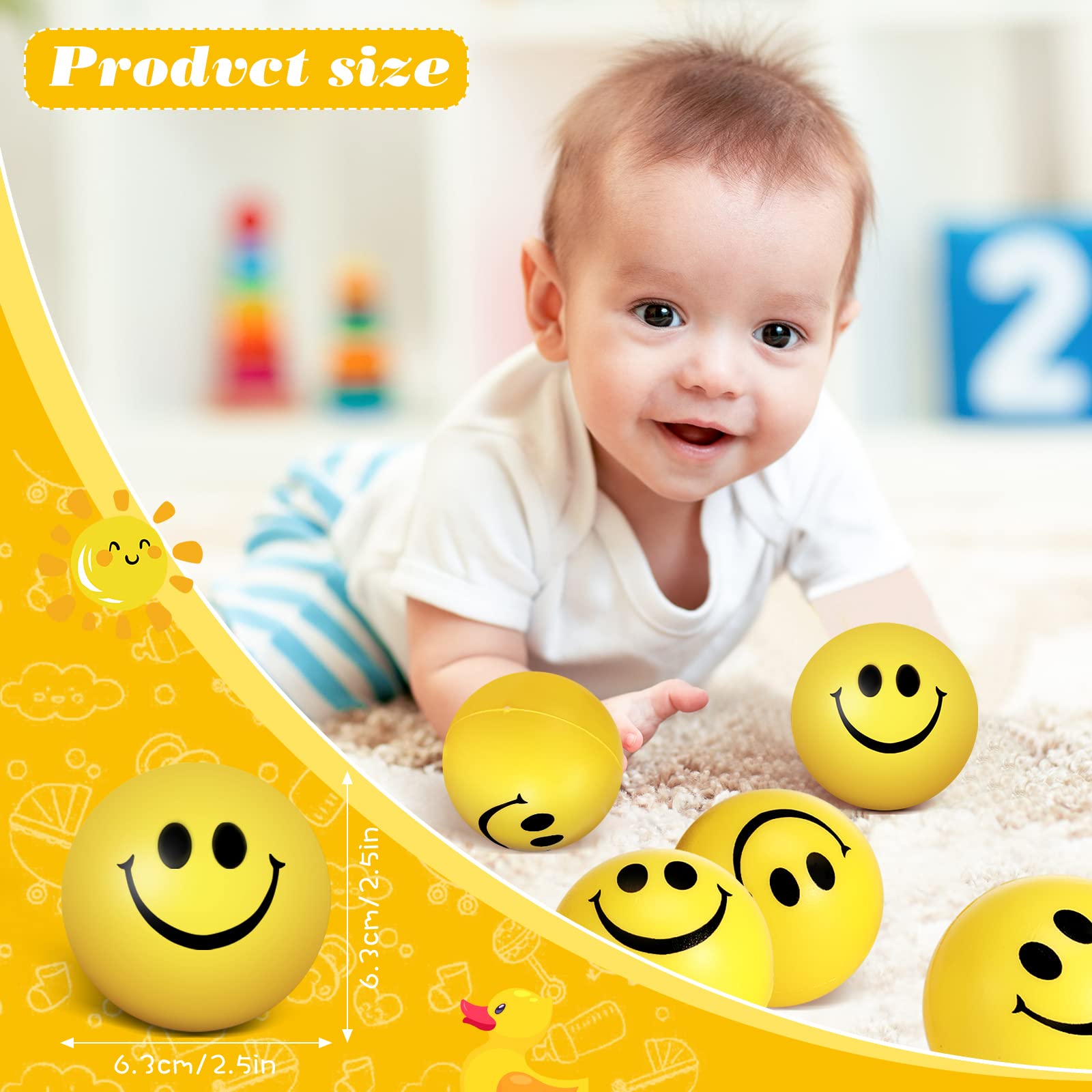 Vinsot 100-Pack 2.5 Inch Yellow Smiley Face Stress Balls - Bulk Mini Foam Stress Relief Toys for Adults & Teens - Funny Party Favors for Christmas, Carnivals, Office Gifts & Classroom Rewards