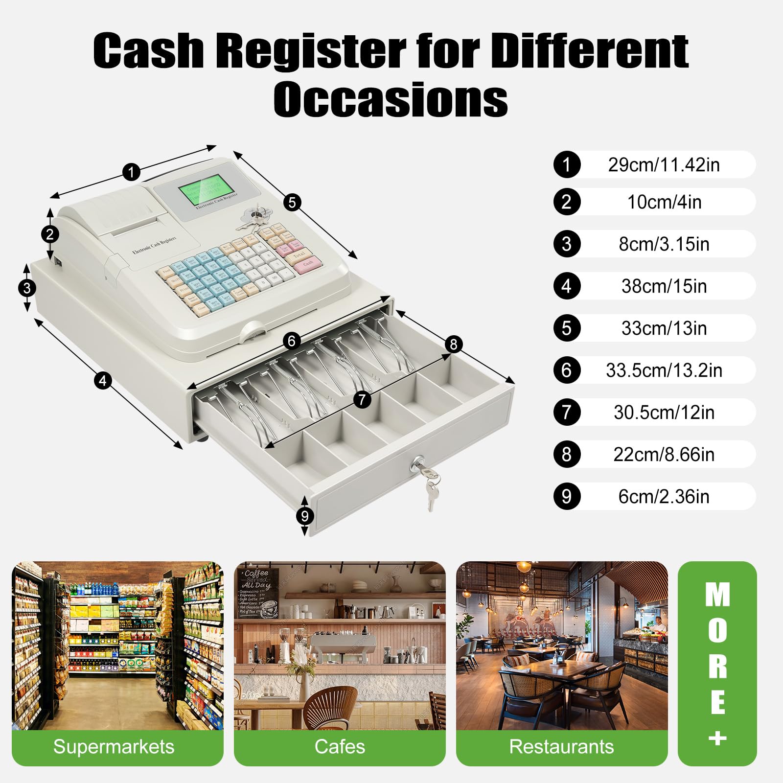 48-Key Electronic Cash Register with Thermal Printer, POS System with 4-Compartment Cash Drawer & Money Clips - LED Display for Retail Stores, Restaurants & Small Businesses - Perfect for Quick Checkout & Inventory Management