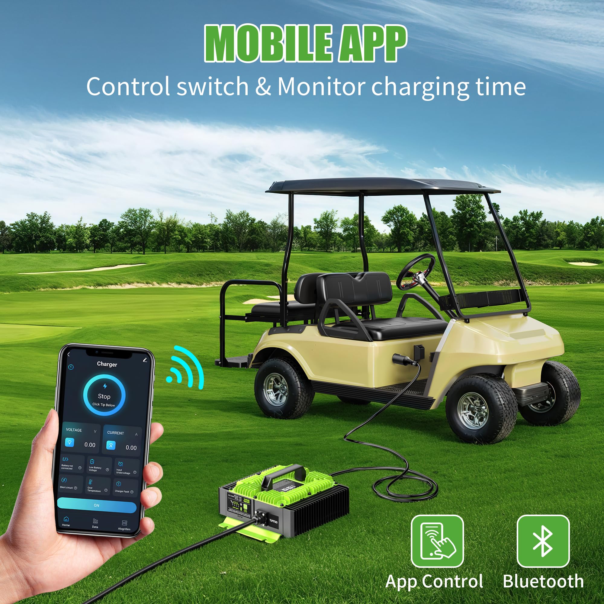 48V 18A Golf Cart Battery Charger for Club Car Precedent & DS - Fast Charging, Plug & Play with Connector - Perfect for Home, Golf Course & RV Use