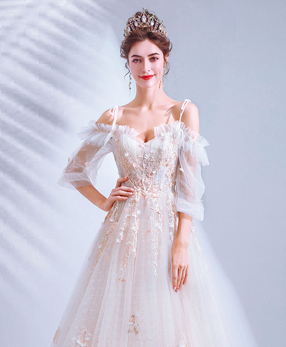 Elegant Light Pink Tulle Lace Long Prom Dress with Floral Embroidery - Formal Evening Gown for Homecoming, Quinceañera & Wedding - Perfect for Prom Night, Ball Gowns & Special Occasions