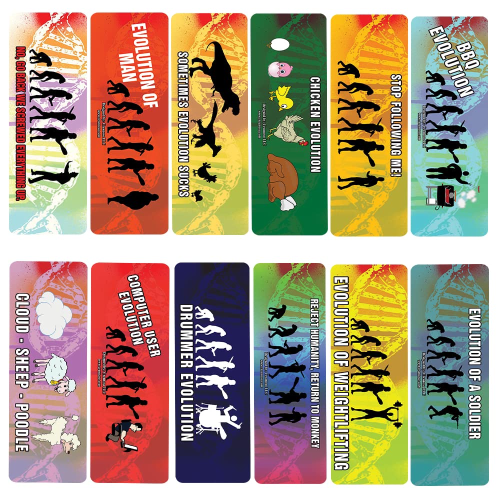 Creanoso Funny Evolution Bookmarks (2 Sets of 6 Cards) - Inspirational Daily Quote Cards - Unique Book Page Clips - Perfect Gift for Book Lovers, Adults & Teens - Great for Reading, Study Motivation & Gift Giving