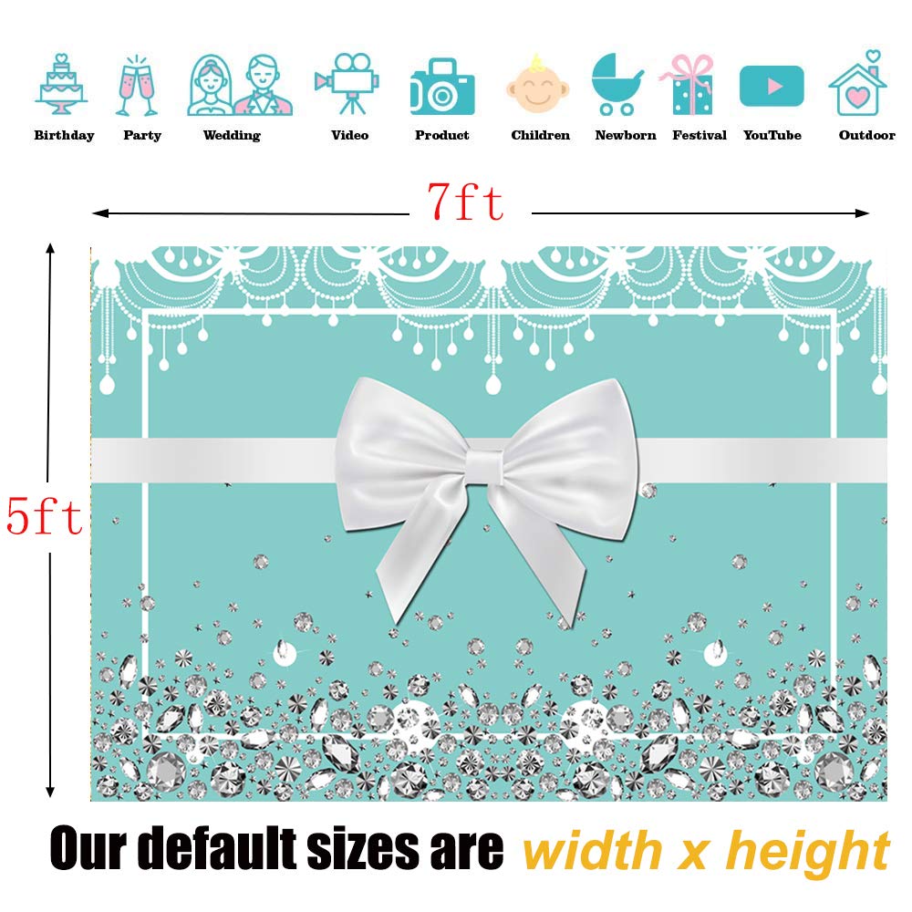 Sensfun 7x5ft Blue Bowknot Backdrop - Elegant Turquoise Ribbon Wedding Backdrop for Bridal Shower, Sweet 16 Birthday, Baby Shower & Party Photo Booth Background | Perfect for Indoor Events, Photography Studio & Social Media Content Creation