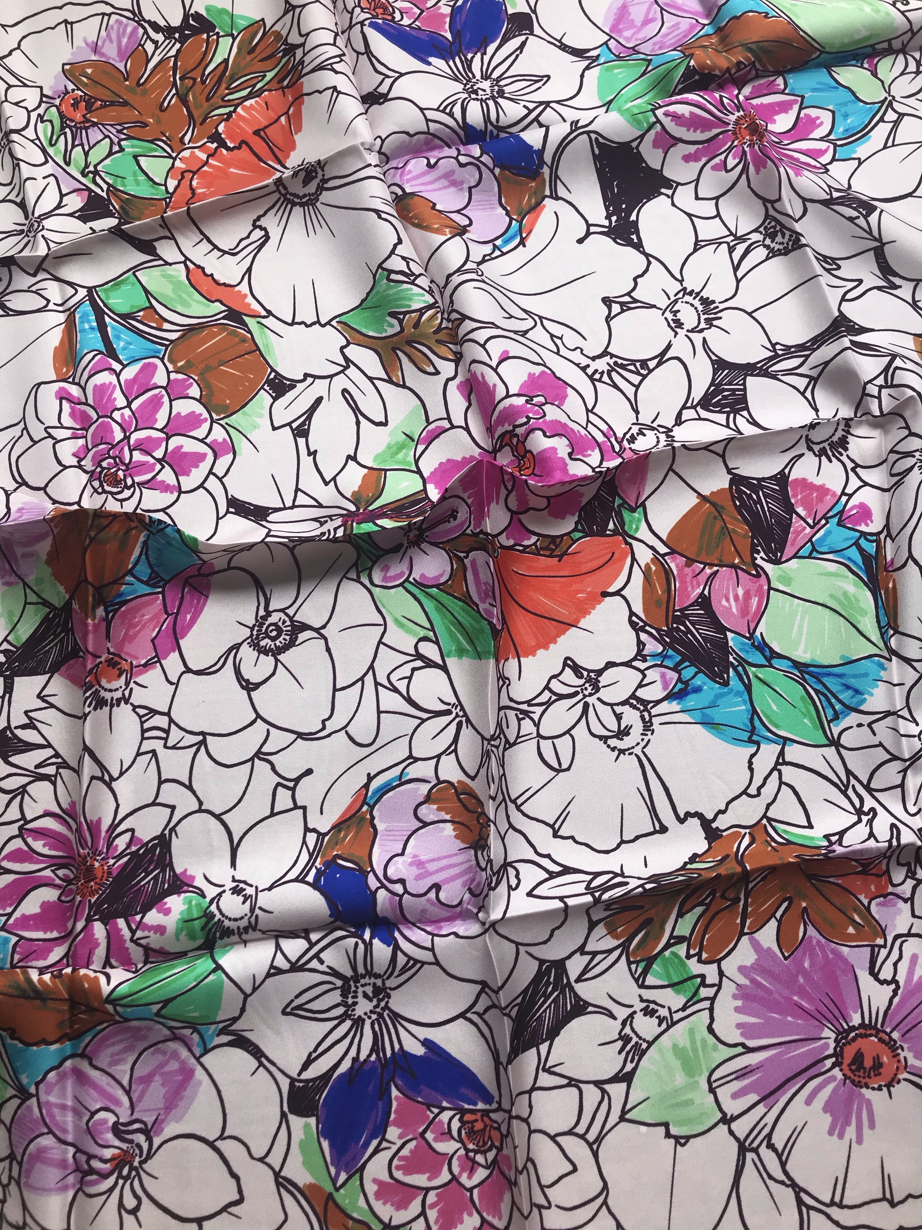 Aker Alissa Floral Silk Twill Scarf No. 91 - Elegant Womens Fashion Accessory for Office, Party & Special Occasions