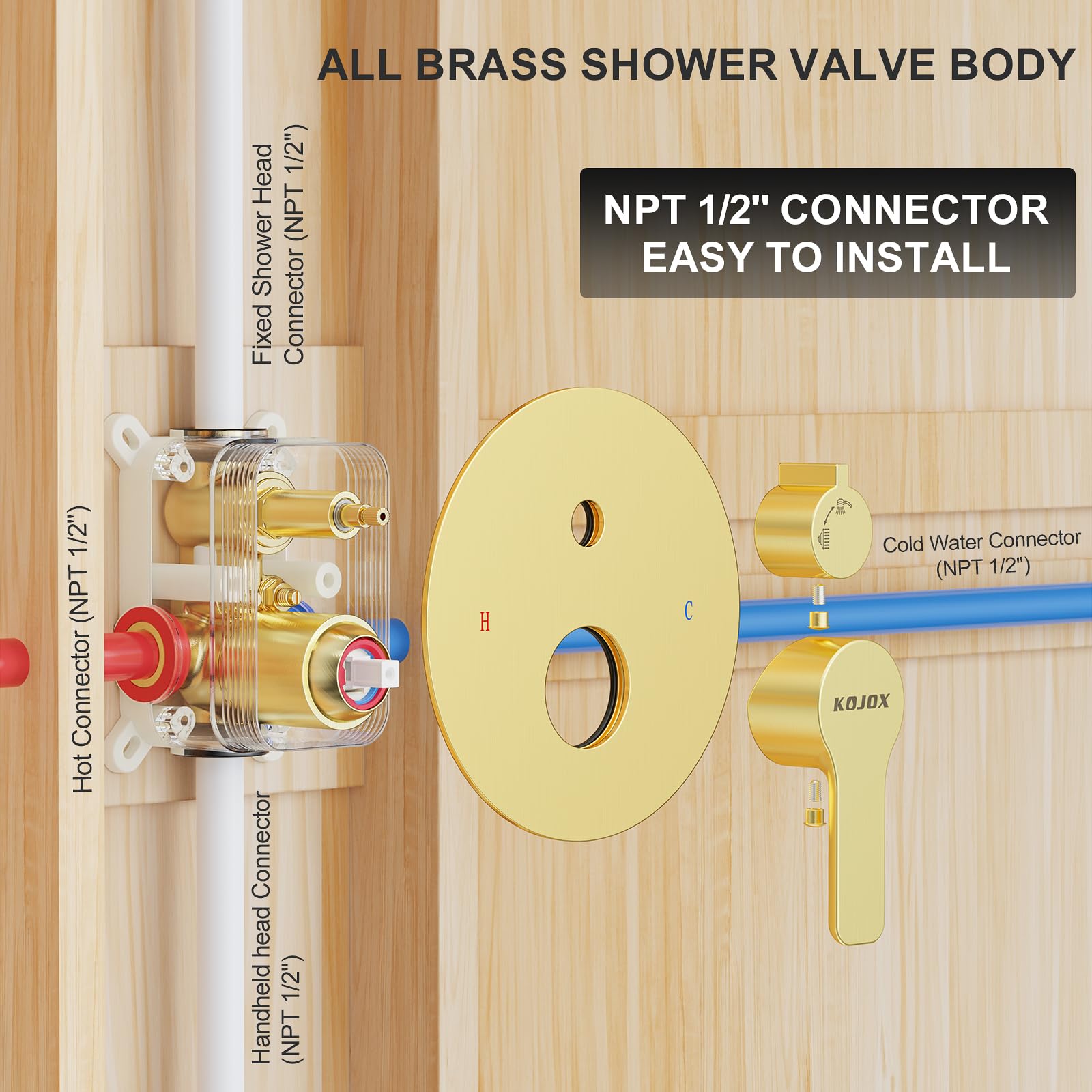 10 Inch Brushed Gold Shower System - High Pressure Rain Shower Head & Handheld Shower Combo with Wall Mounted Mixer Faucet, Rough-in Valve & Trim Kit | Luxury Bathroom Upgrade for Spa-Like Experience